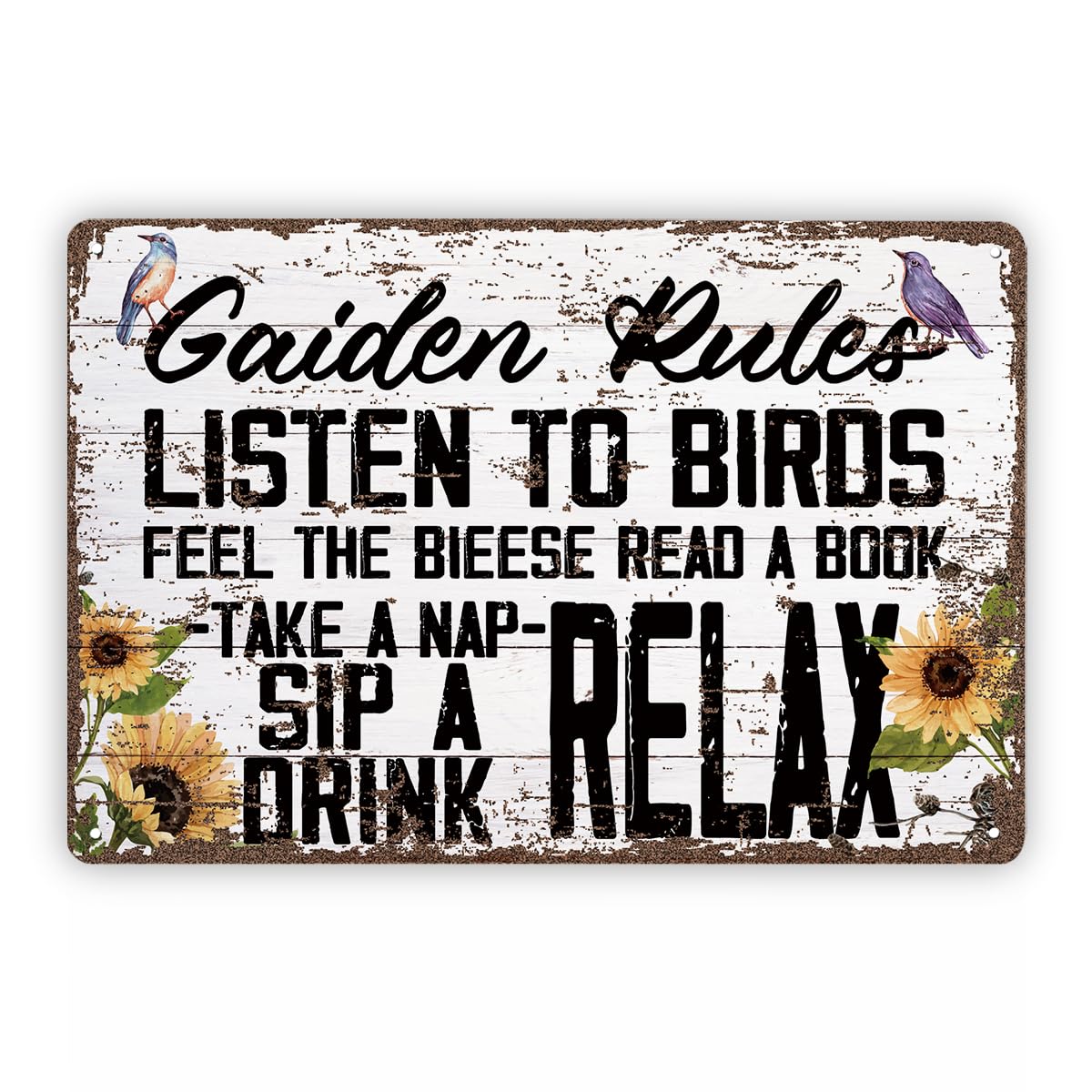 Funny Garden Rules Outdoor Tin Sign, 11.8x7.9in Gardener