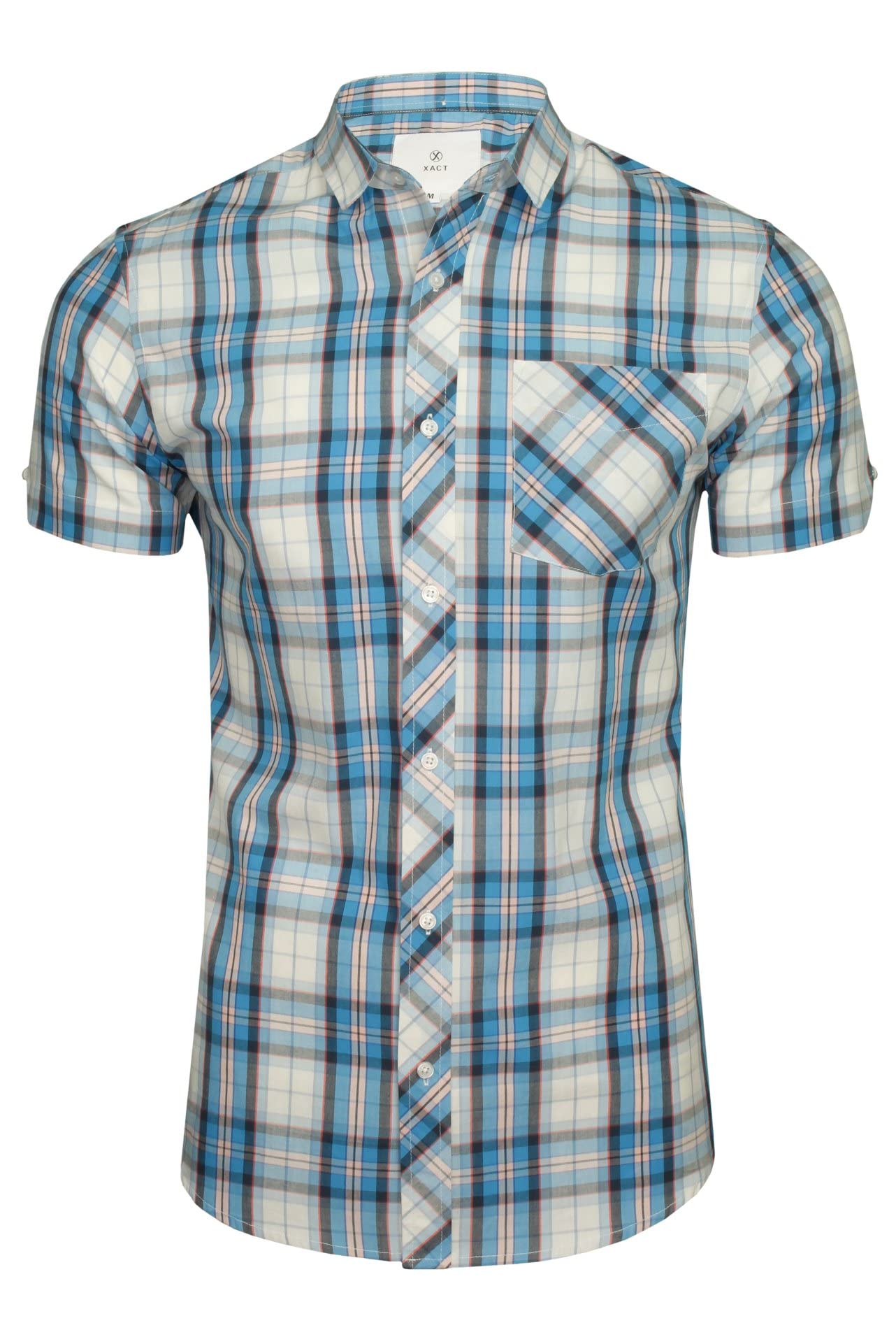 XactMen's Short Sleeve Check Shirt – Classic Fit, 100% Breathable Cotton, Smart Casual Summer Shirt for Work, Office, Travel or Everyday Wear