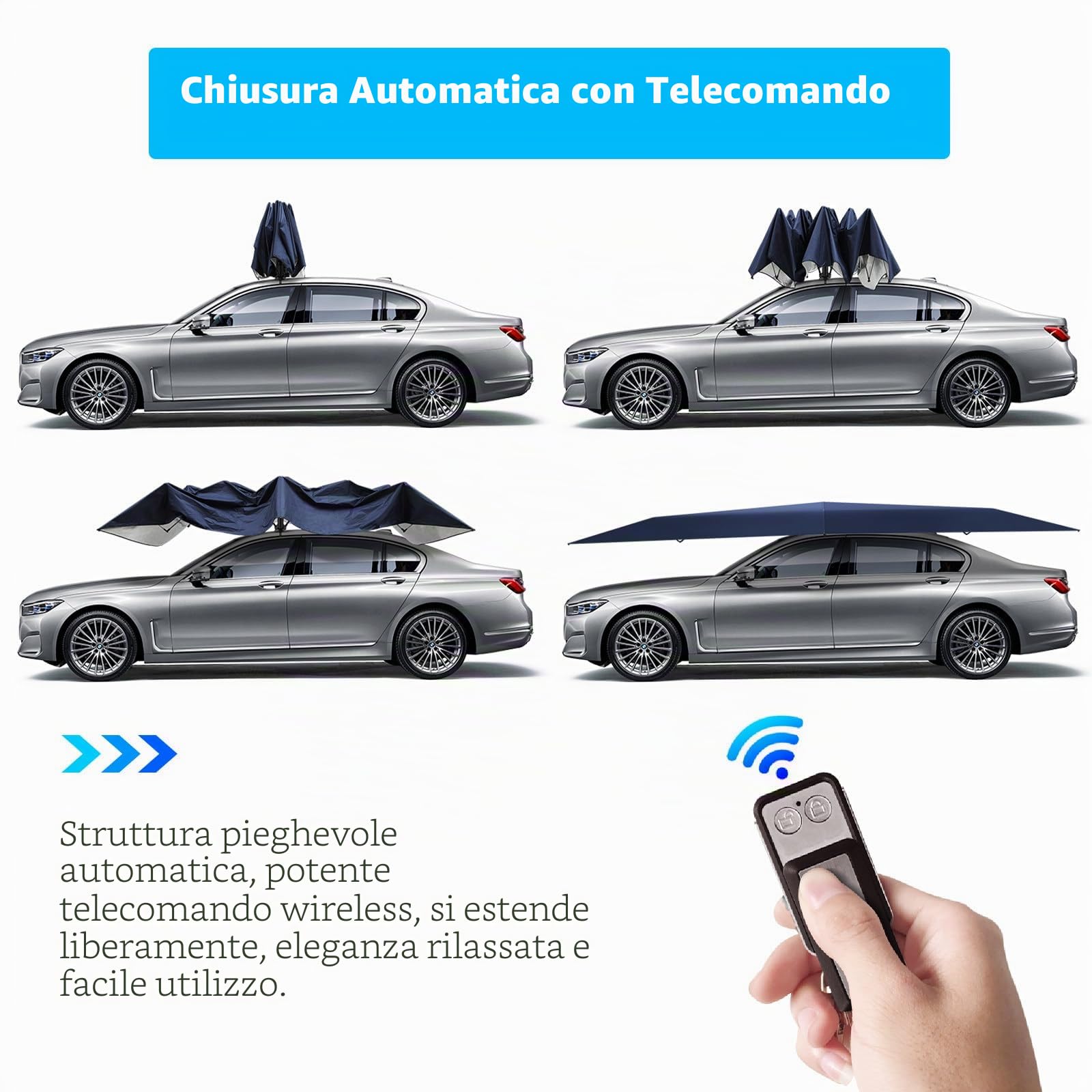 Tenda di copertura per ombrellone parasole universale per auto, ombrello per tettoia per auto per tenda esterna, automatico con telecomando, applicabile alla maggior parte dei modelli di auto,4.8m