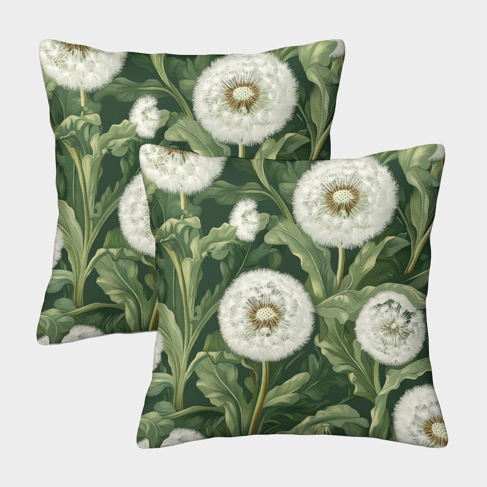 kaiyun 2 Pack Seamless Pattern of White Dandelions Pillow Case 50x50cm Throw Pillow Case,Modern Decoration Green Leaves Pattern for Terrace Sofa Bedroom Indoor Outdoor Party