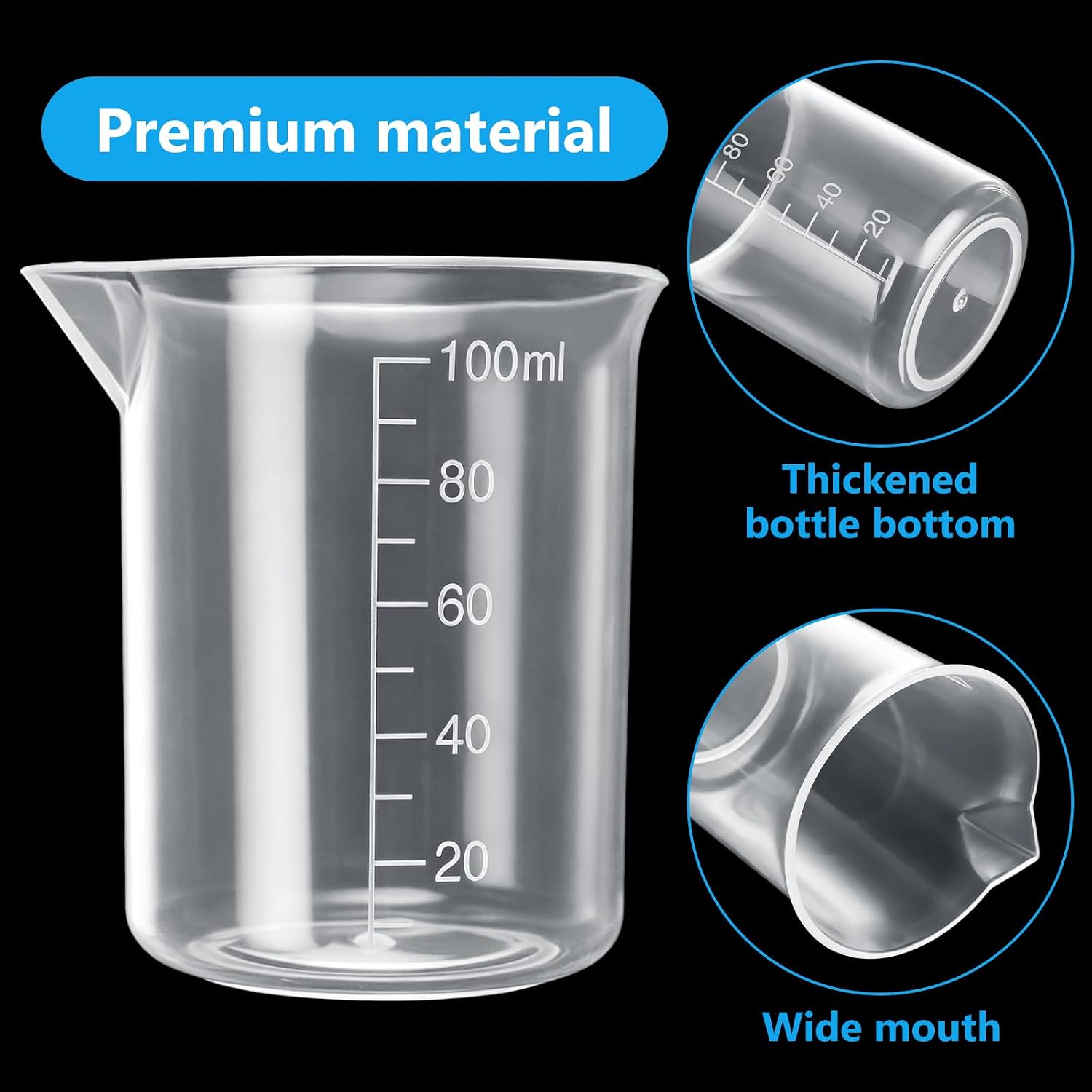 50 Pack Plastic Beakers 100ml / 3.4oz Graduations Premium Polypropylene Plastic Graduated Measuring Cups for Science Lab Equipment, Home Experiment, School Teaching Supplies Transparent