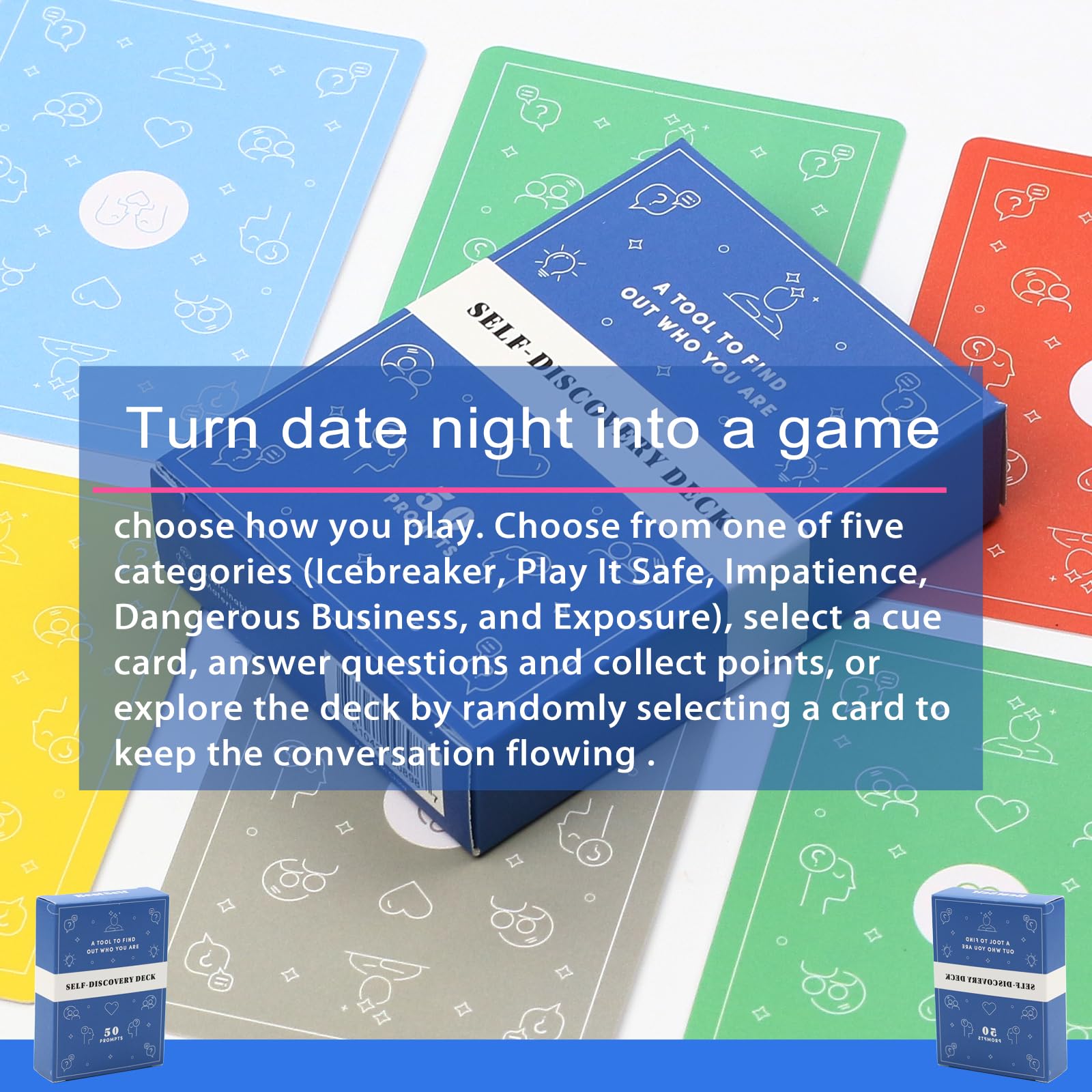 EASONGEE Self-discovery Deck, 50 Prompts, Personal Growth Card Game, Blue, 9*6.5CM, Ages 120+ - Image 2