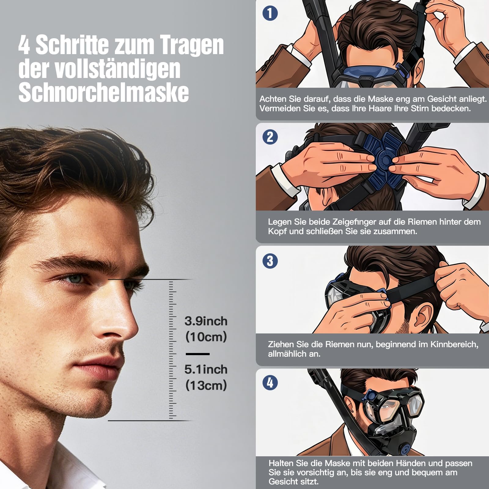 TOMSHOO Schnorchelset Erwachsene, Vollgesichts Schnorchelmaske mit Druckausgleich und Kamera-Halterung, 180° Panoramablick Tauchmaske, Anti-Fog Anti-Leck aus Gehärtetem Glas für Herren und Damen