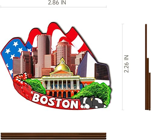 Miniatura 3 de Imán de madera de Boston de Estados Unidos 3D para nevera, recuerdos coleccionables, decoración hecha a mano, artesanías 2
