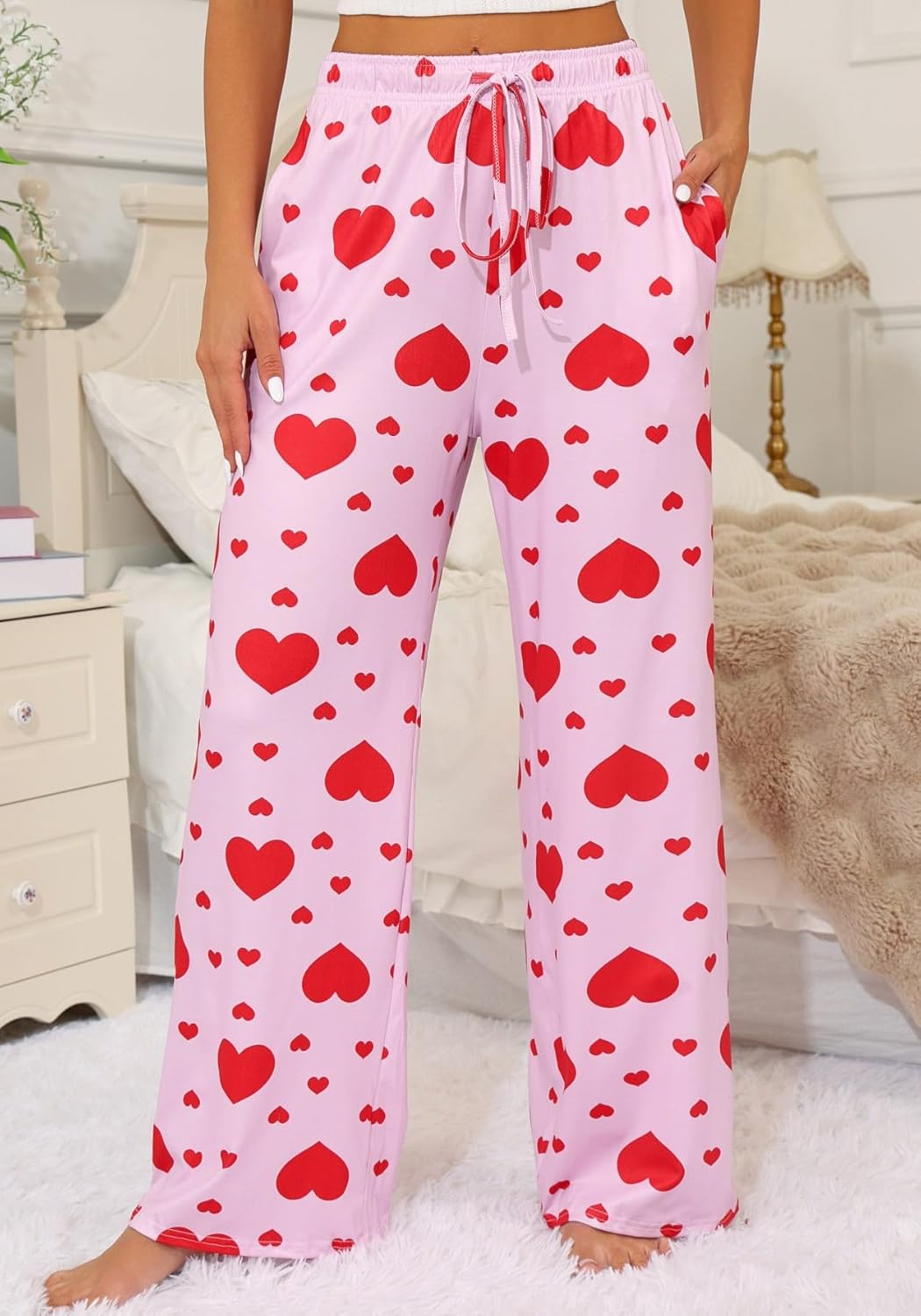 X-Image Comfy Casual Plaid Pajama Pants for Women Drawstring Palazzo Lounge Sleepwear Bottoms with Pockets - Image 3