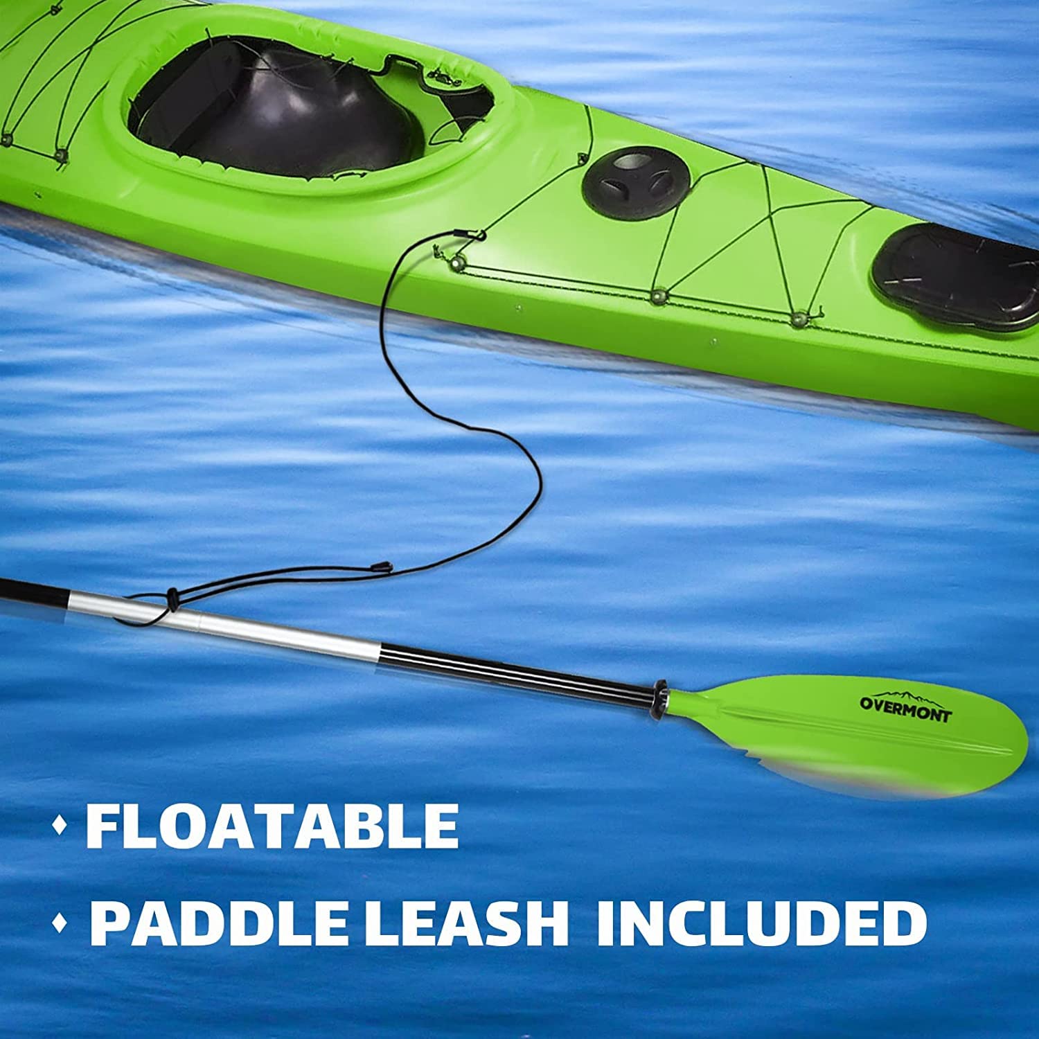 OVERMONT Pagaie de Kayak Double 230 cm avec Cordon de Sécurité, Pagaie Aluminium Démontable 2 Pièces, 3 Angles Réglables pour Kayak Gonflable, Canoë et Bateau