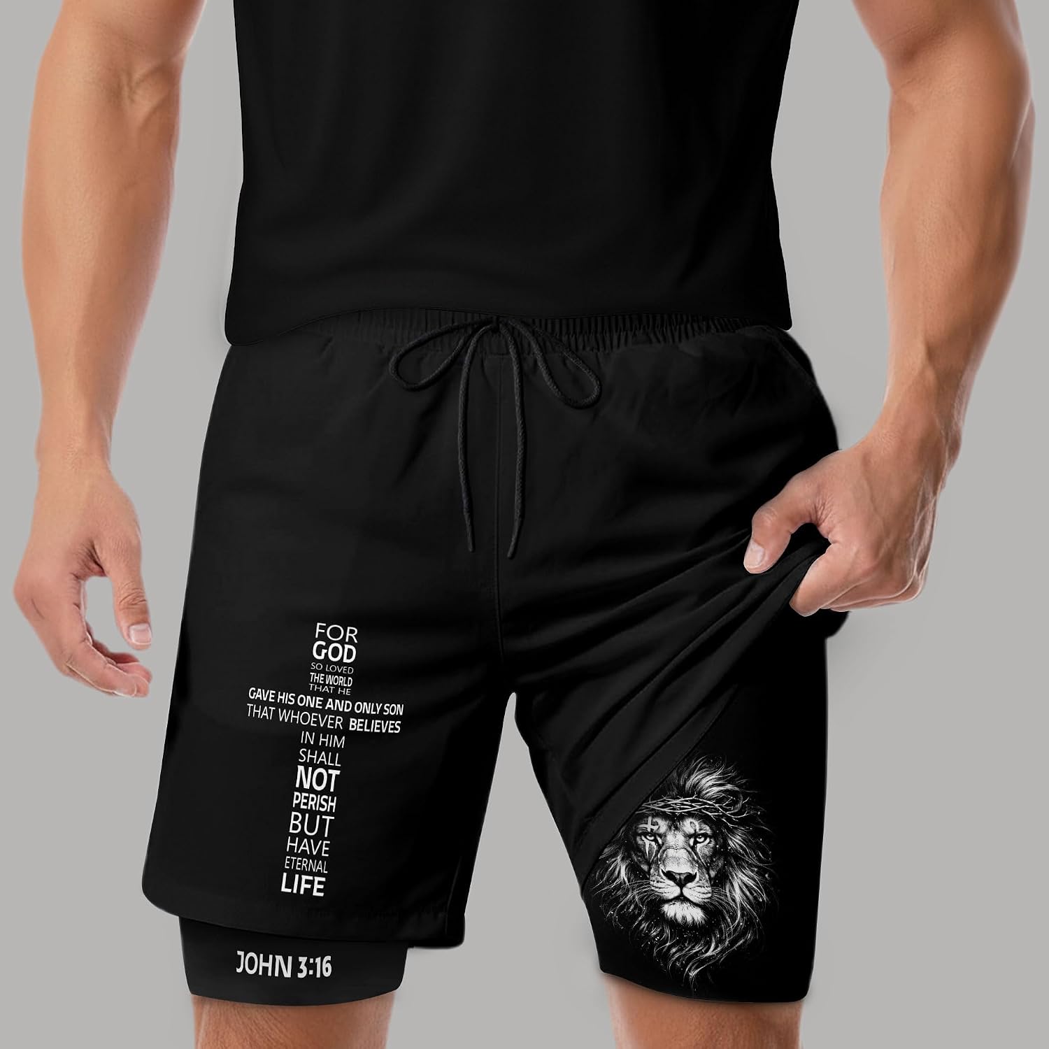 John 3:16 Christian Shorts for Men, Work Out Shorts Gym for Men, Mens Gym Clothes, Christian Workout