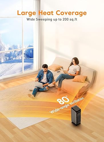 Miniatura 3 de Givebest Calentadores de espacio con panel táctil para uso en interiores, calentador eléctrico de calentamiento rápido de 1500 W con control remoto,