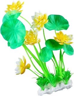 Artificial Aquarium Plants for Fish Tank Decorations - Realistic Fake Lotus Plant with Stable Base, Aquatic Plant Decoration Made of Soft PE Material