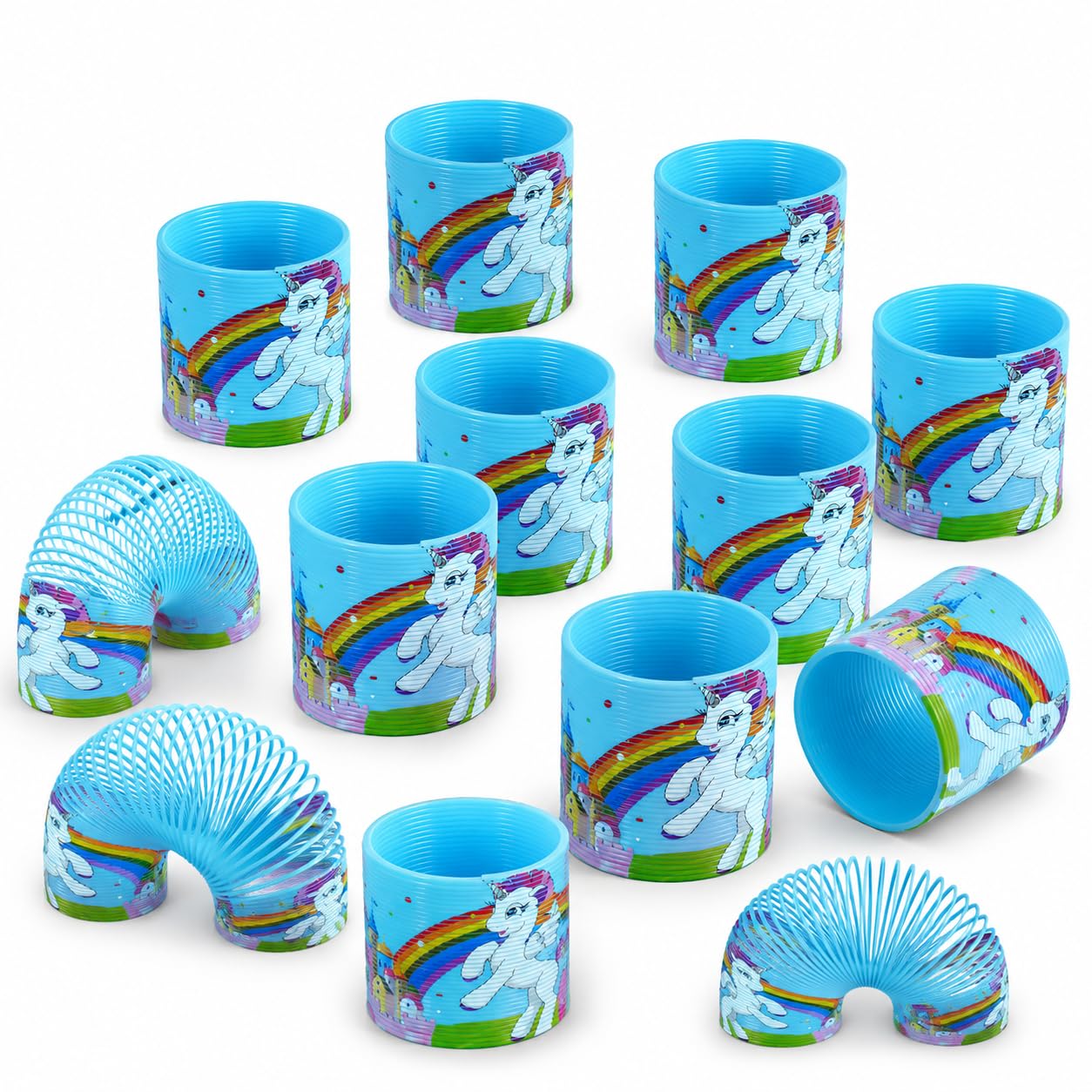 Blue Unicorn Magic Spring Toys, Rainbow Plastic Slinky Coil Toy Set,10Pcs Fidget Toys for Kids, Party Bag Fillers, Birthday Party Favours, Classroom Rewards, Stocking Fillers for kids 3+ years — image 1