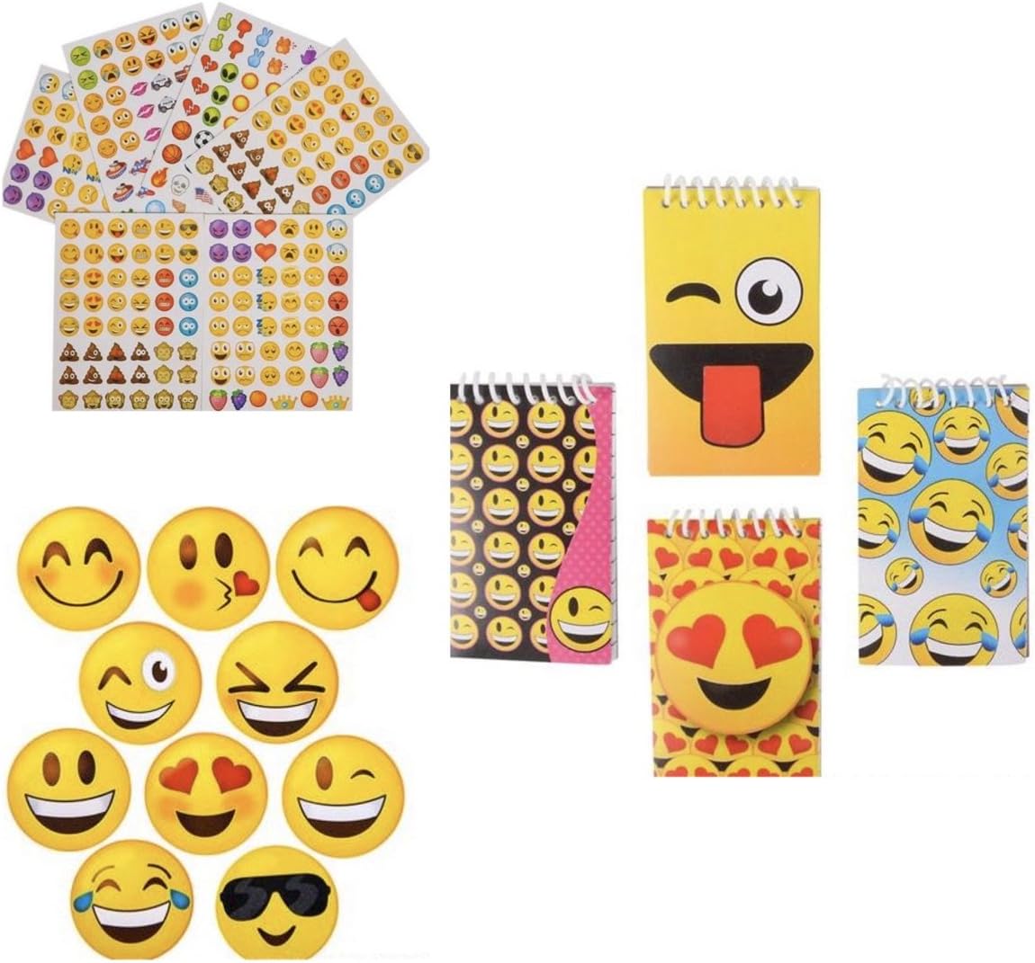 312 Emoji Stickers & 24 Mini Notebooks - Smile Teacher Classroom Rewards Motivation Smiley Emoticon - Party Favors
