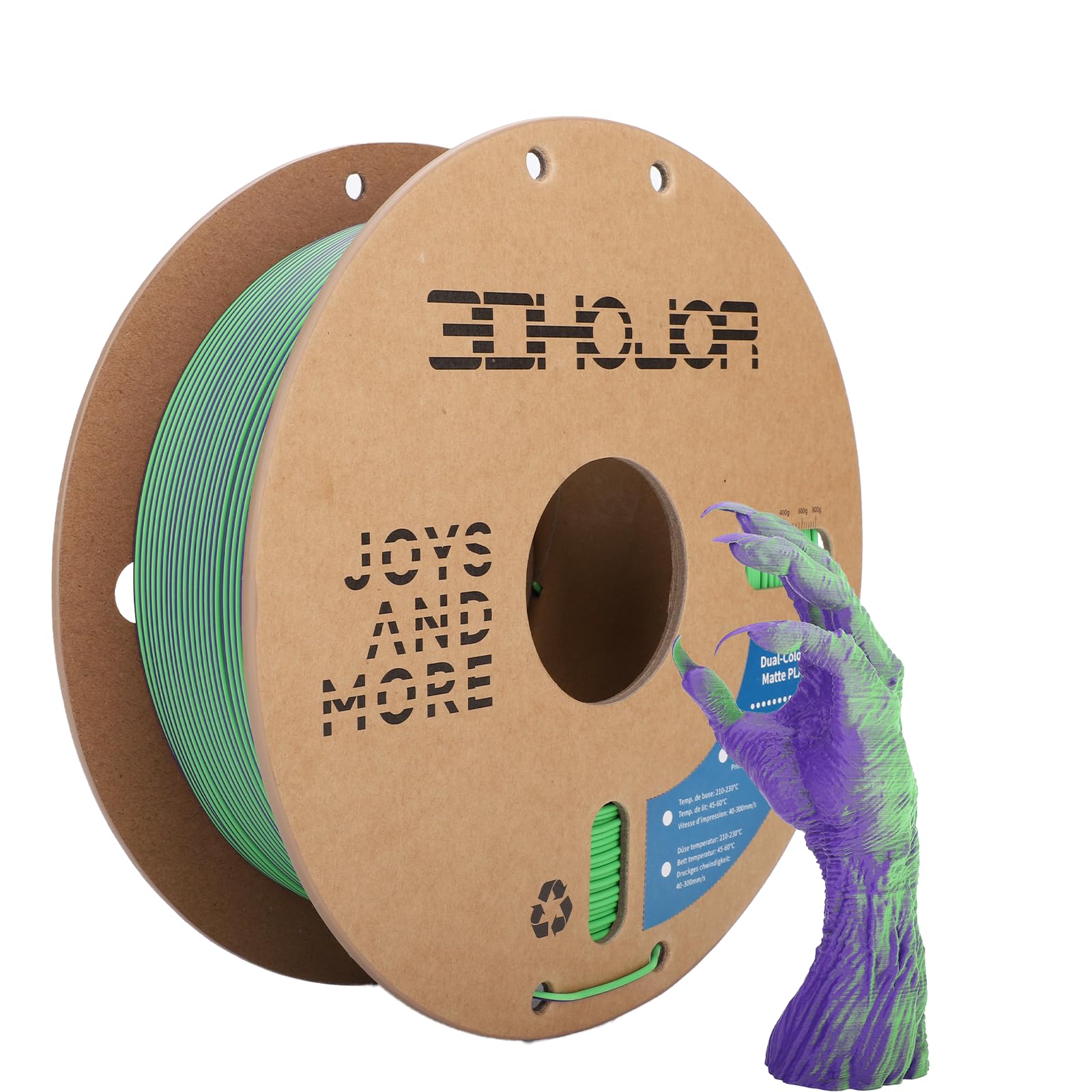 3DHoJor Dual Color Matte PLA 3D Printer Filament 1.75mm 2 in 1 Coextrusion 1KG Spool (2.2lbs) Multicolor PLA with Smooth Matte Finish for FDM 3D