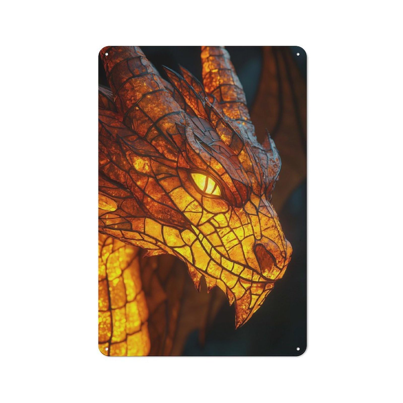 Understated Office Metal Sign 30x20cm Featuring Glowing Dragon Head, Studio Wall Plaque for Office, Study, Studio Or Hallway