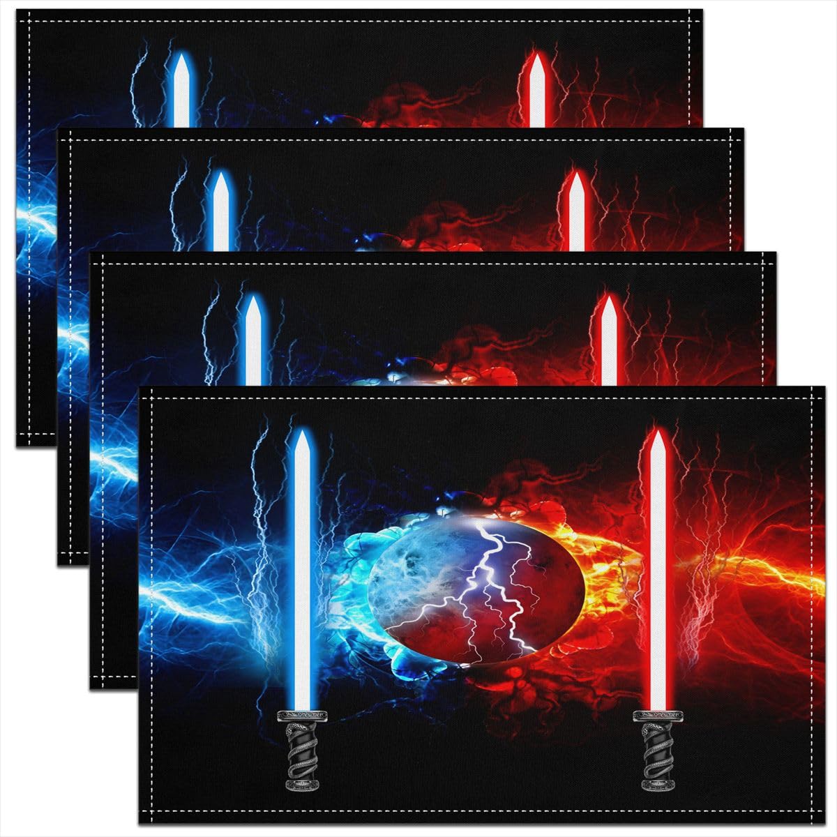 Feelyou Lightsaber Table Place Mats 18"x12" Kids Blue Red Washable Fabric Decoration Table Mats Placemat for Lightsaber Grommet Placemat for Kitchen