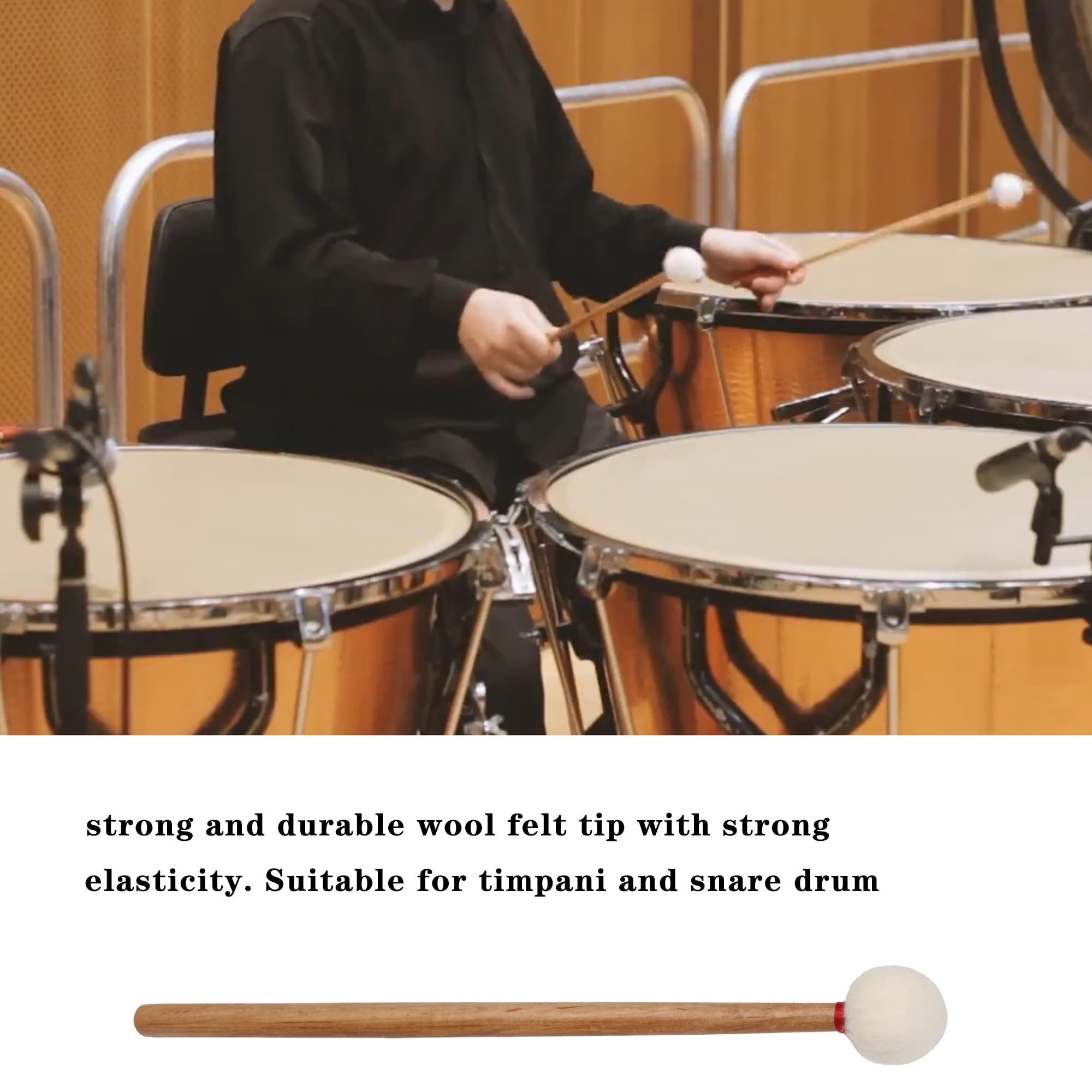 Yibuy Lot de 4 maillets en feutre de 35,6 cm avec poignée en bois de 3,5 cm de diamètre pour percussion de batterie Blanc