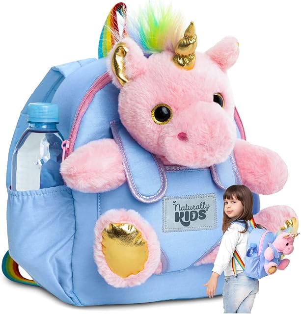 Naturally KIDS Toddler Backpack for Girls Boy w Stuffed Animal - Toys for 3 4 5 Year Old Girls Boys