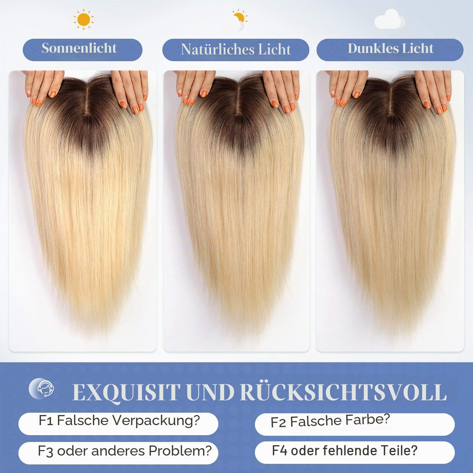 HAIRCUBE 16 Zoll Haarteile für Frauen aus echtem menschlichem Haar, 7 * 8 Zoll große Basis, ohne Pony, Haarteile für Frauen bei Haarausfall oder dünnem Haar (Ombre Hellblond)