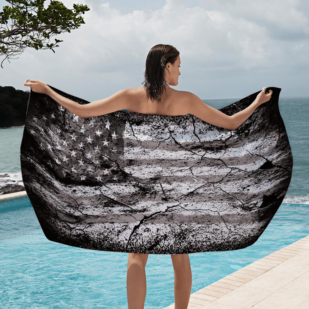 Jeminise Custom Flag Beach Towel - Personalized Patriotic Beach Towels with Name, Oversized Quick Dry Beach Towels for Girls for Men - Eagle Beach