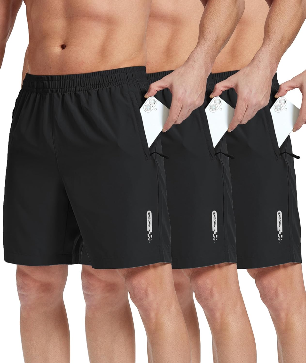Little Beauty 3 Pack Mens Athletic Running Shorts 7" Gym Workout Shorts with Zipper Pockets Lightweight Sports Shorts