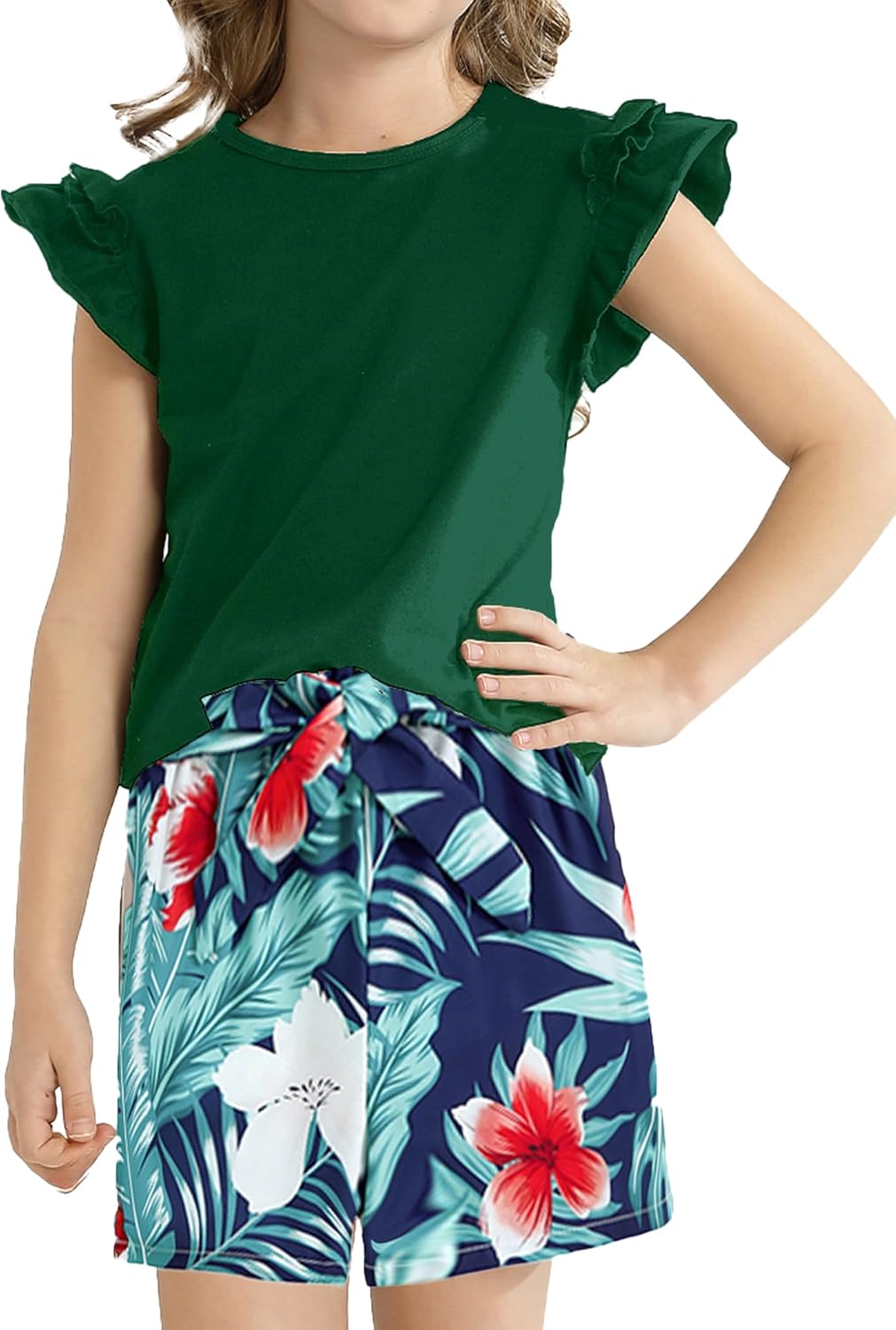 Girls Clothes Cute Ruffle Short Sleeve Shirts Top High Waist Shorts Set with Pockets Summer Outfits for Girls Girls Clothes Cute Ruffle Short Sleeve Shirts Top High Waist Shorts Set with Pockets Summer Outfits for Girls