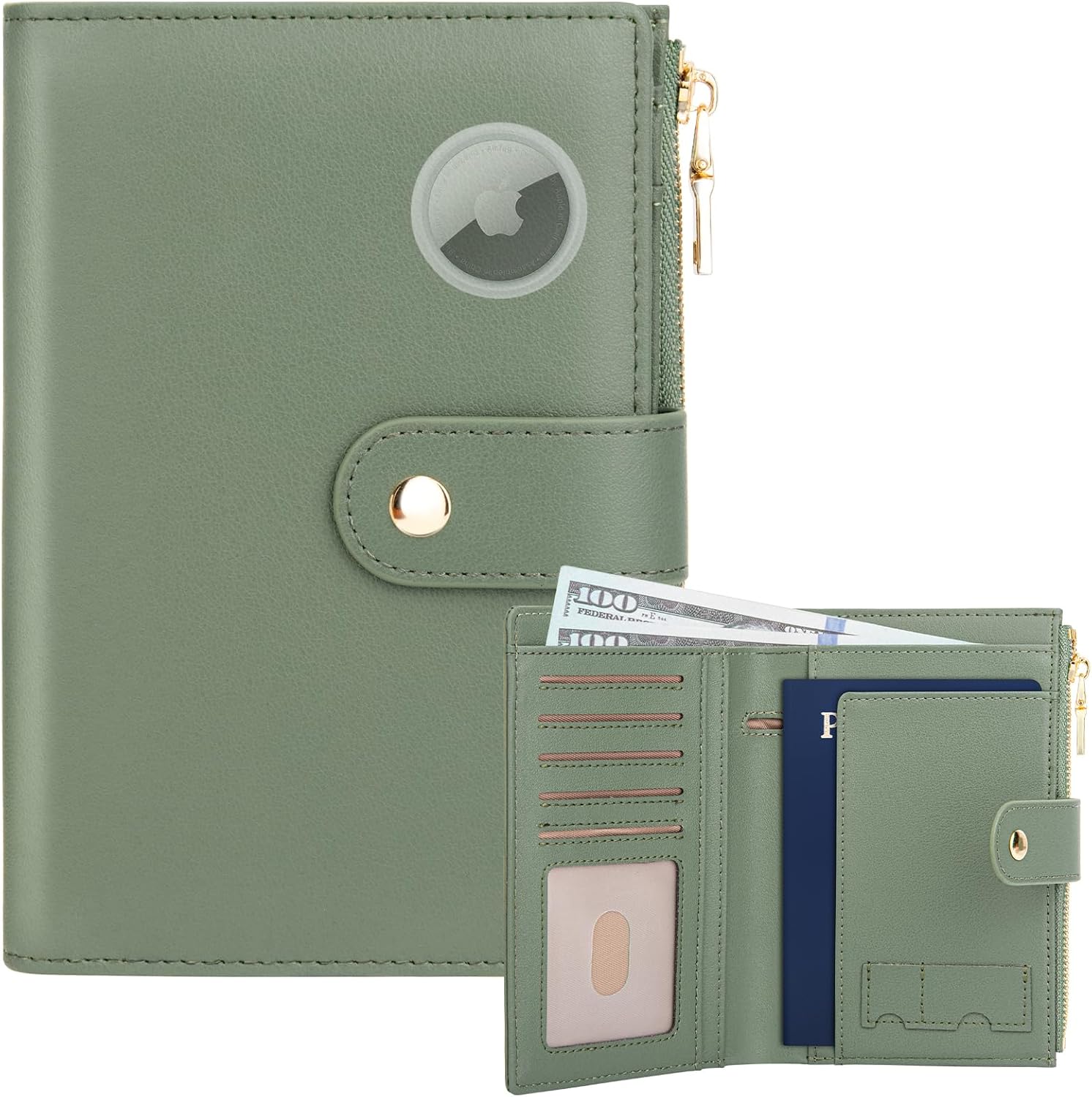 Passport Holder for Travel Women, RFID Blocking Passport Wallet with Airtag Slot, PU Leather Passport Cover Travel Wallet with Zippered Coins Pocket for Travel Essentials