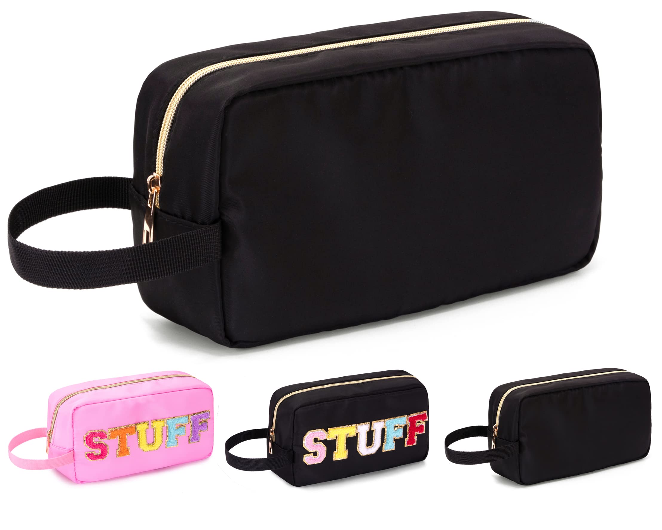 Ginsco Large Capacity Makeup Bag for Women Girls, Travel Cosmetic Bag Stuff Pouch with Makeup Brush Holder Multipurpose Portable Travel Toiletry Organizer with Carrying Handle Black