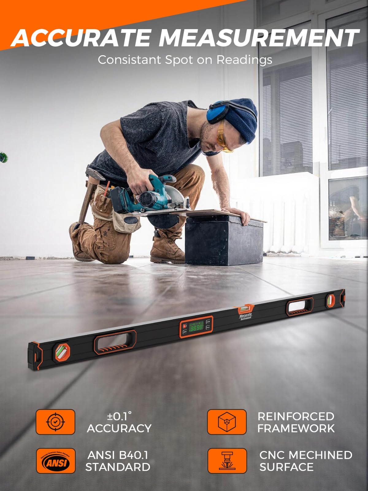 Mecurate 48-Inch Digital Level, Professional Smart Precision Torpedo Level Tool, Bright LCD Display, Audible Alerts - Image 2