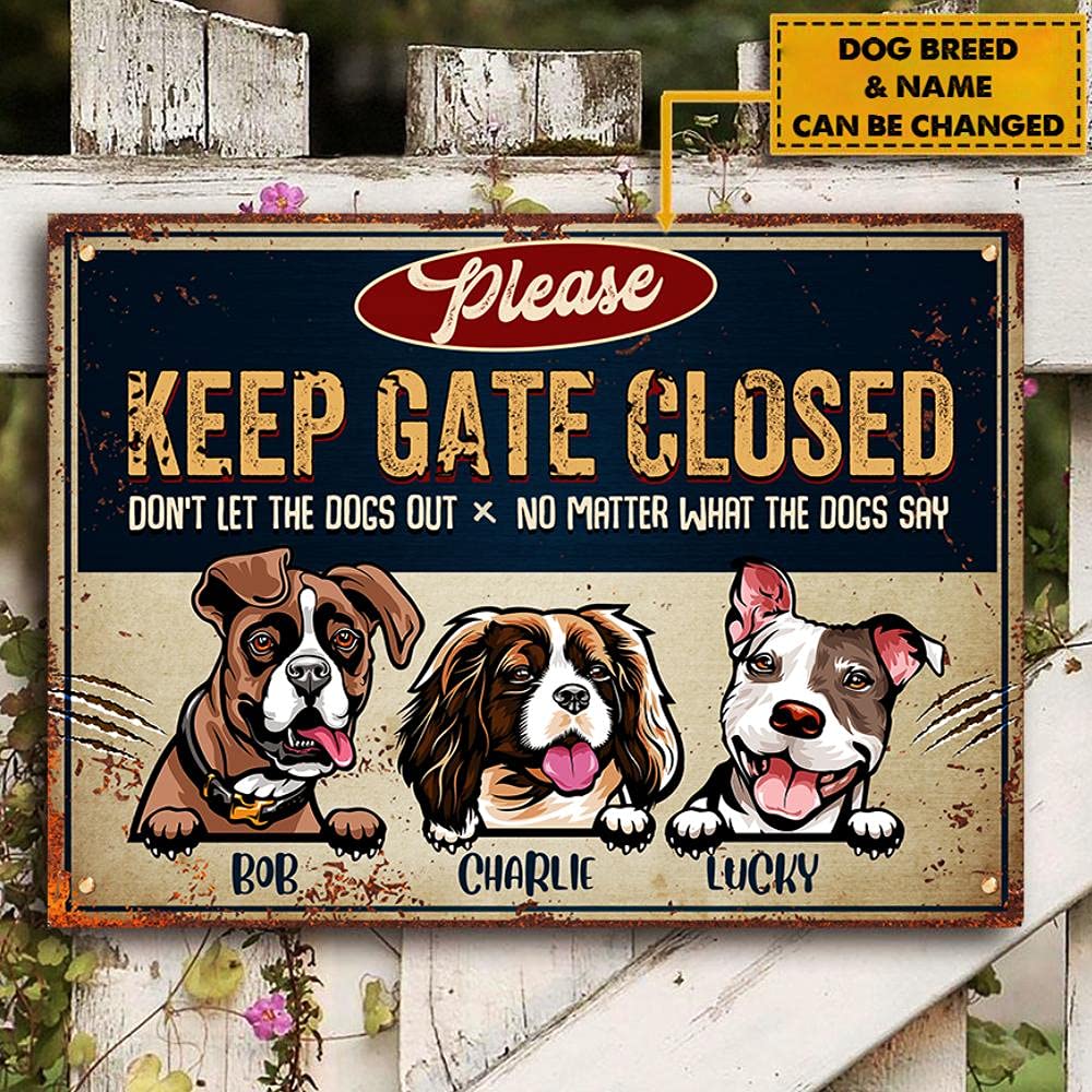 Cartello Metallico Vintage 'Keep Gate Closed Dog No Matter What' - Insegna Umoristica In Alluminio 20x30cm Per Casa, Giardino, Bar - 4