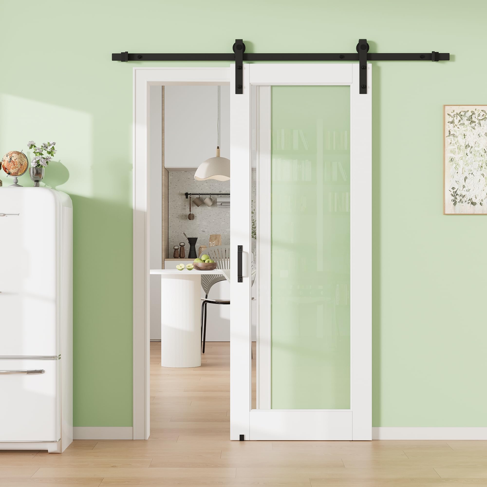 32" x 80" 1-Lite Tempered Clear Glass Sliding Barn Doors with 72" Track Kit