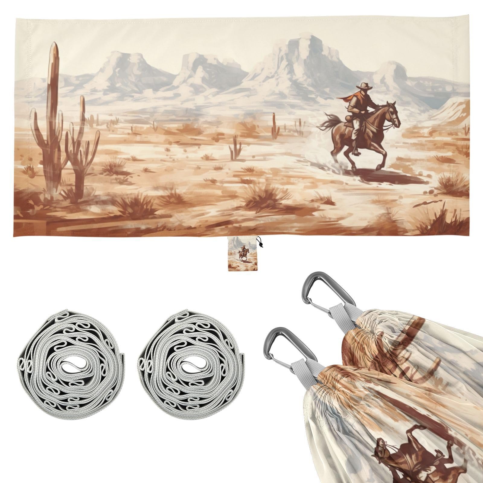 Haskirky Western Desert Cowboy Camping Hammock, Single Portable Hammocks with Tree Straps & Attached Carry Bag, 330Lbs Capacity Perfect for Outside Indoor Hiking Beach Backpack Travel