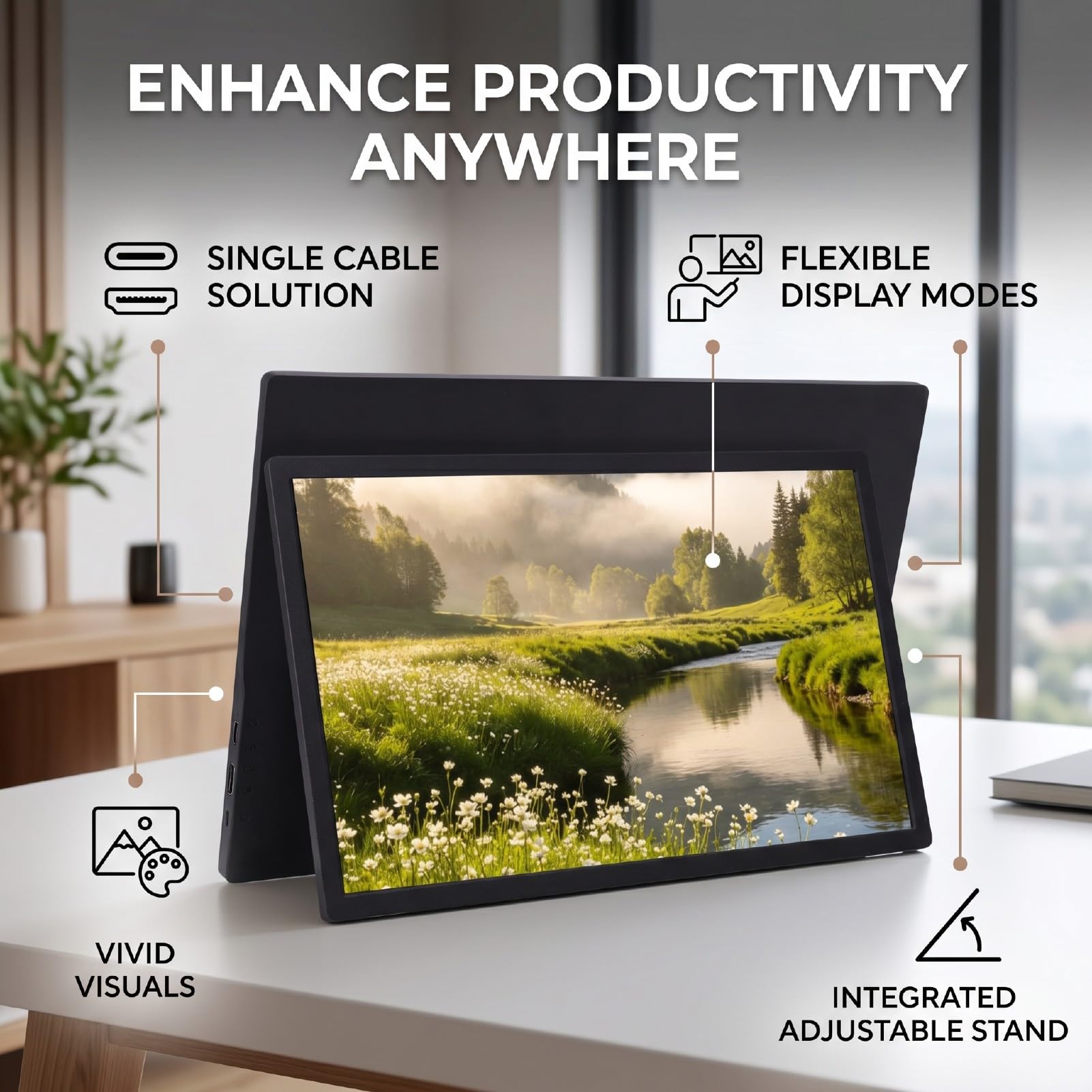 XUMIUZIY Monitor Portatile da 15,6 Pollici, Secondo Schermo Esterno FHD USB C con Supporto Regolabile Altoparlanti Montabili VESA, per Laptop Desktop Switch Gaming Travel