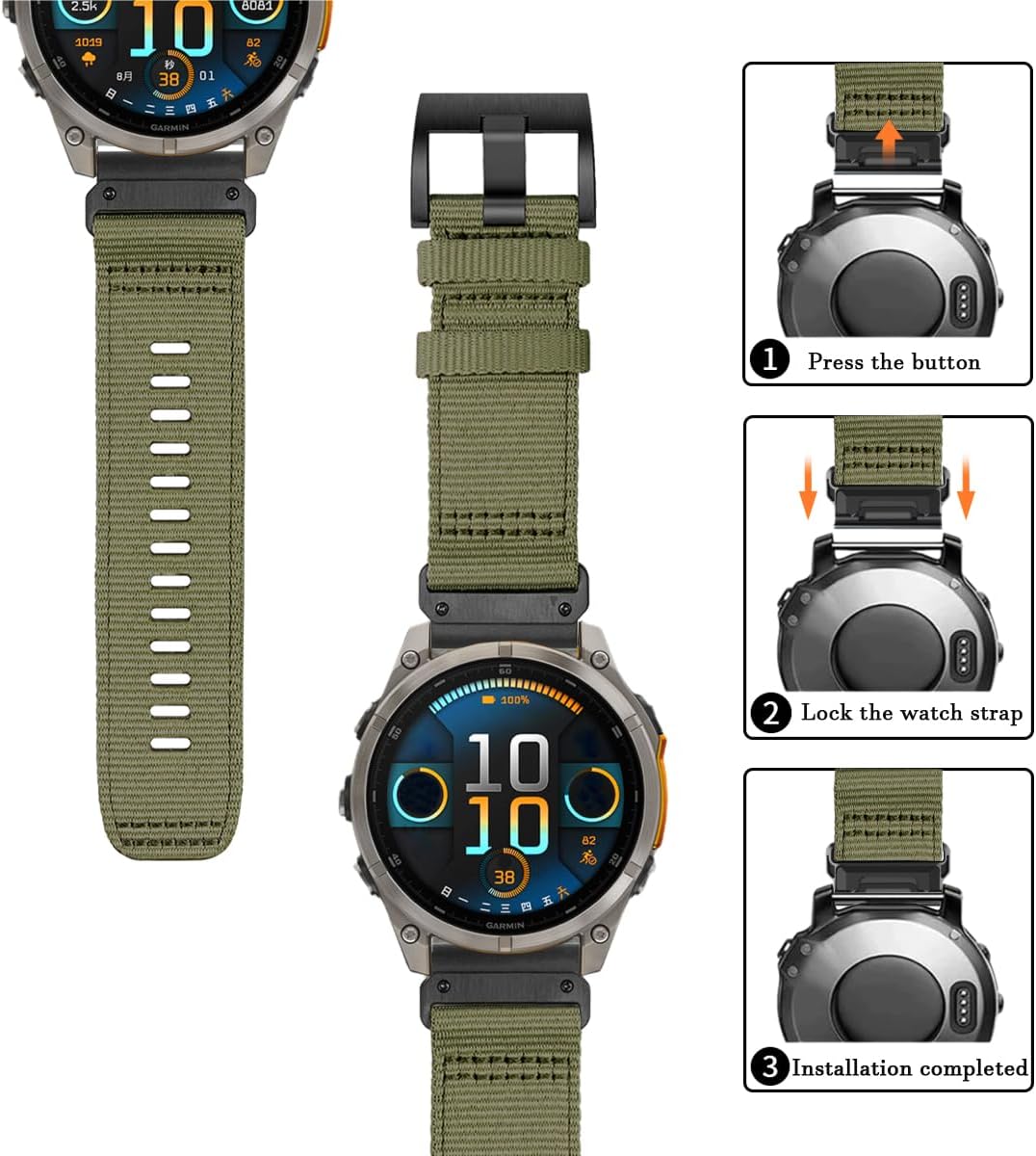 22mm / 26mm Replacement Rugged Nylon Watch Bands Compatible with Garmin Fenix 8/7X / 6X /5X/Forerunner/Approach/MARQ/quatix /D2 Series Connectors