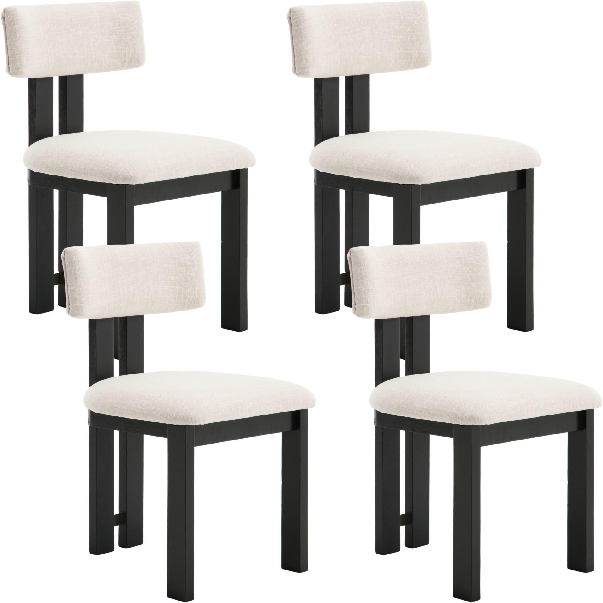 BESTANO Linen Wooden Dining Chairs Set of 4, Modern Farmhouse Dining Room Kitchen Chairs with Curved Backrest Black Wood Legs, Armless Dining Chairs,