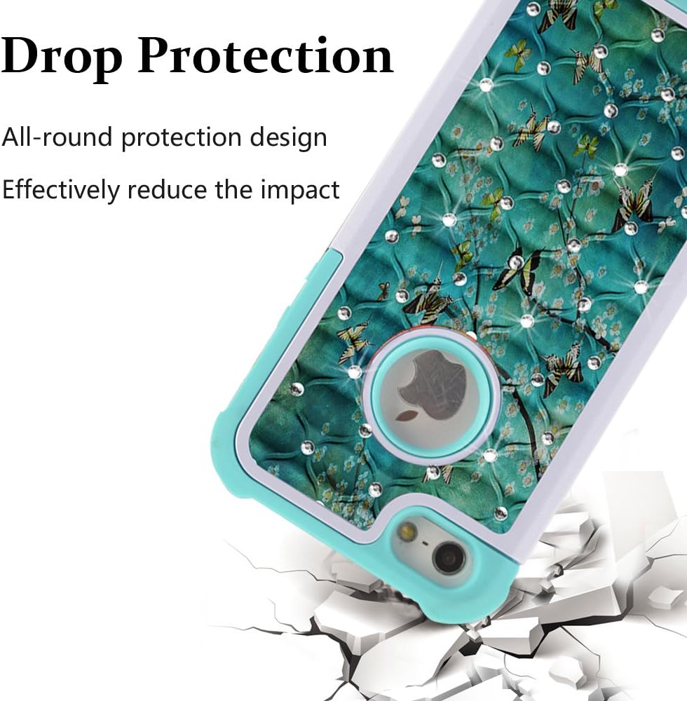 UrSpeedtekLive iPhone 5s Case, iPhone SE Case, [Shock Absorption] Dual Layer Hybrid Defender Protection Rhinestone Crystal Bling Cover Case for iPhone SE/5/5S, Butterfly