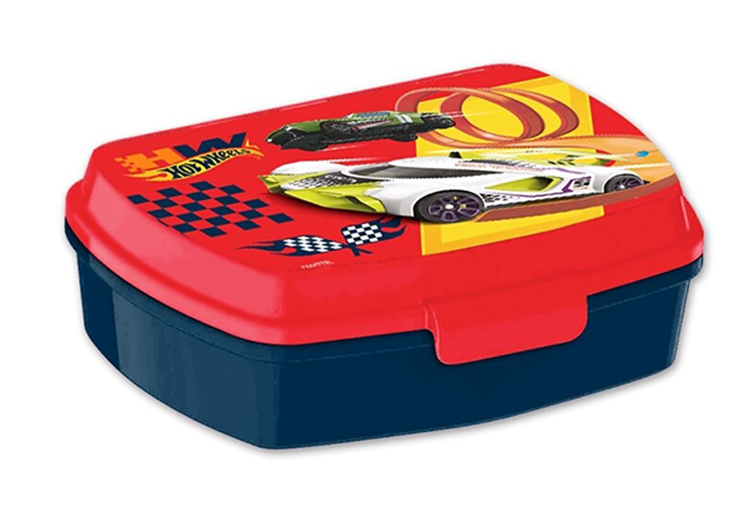 HOVUK Hot WheeIs Lunch Box with Click Lock 20cm, Kids Rectangular Plastic Sandwich Box Food Safe, BPA Free for School Kids 3+Years