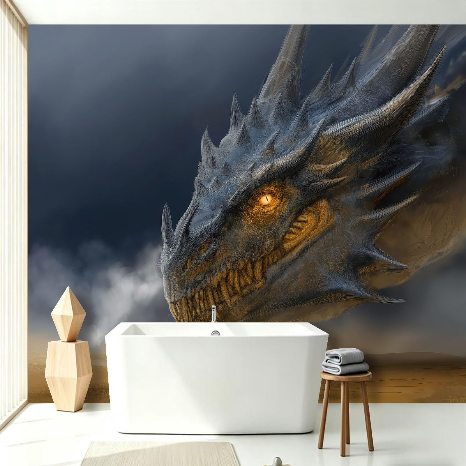 Générique Tapeta z flizeliny, fantastyczne stworzenia 3D, 200 x 140 cm, tapeta panoramiczna z niebiańskim smokiem, łatwa do zainstalowania dekoracja ścienna do salonu, sypialni, kuchni