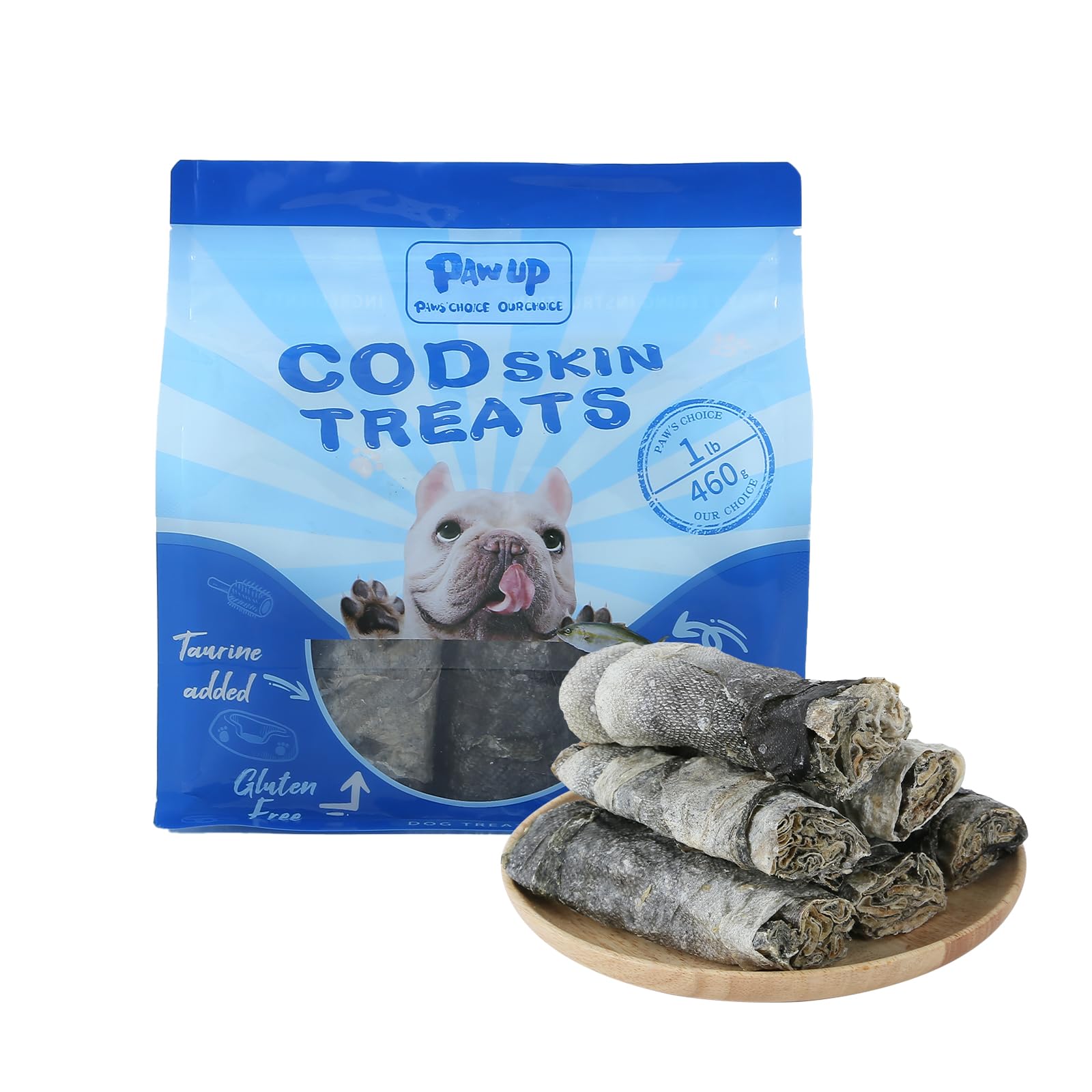 Cod Skin Dog Treats - Natural Fish Roll Snacks w/Taurine, Single Ingredient Chews, Rich in Omega 3, 16.2 oz