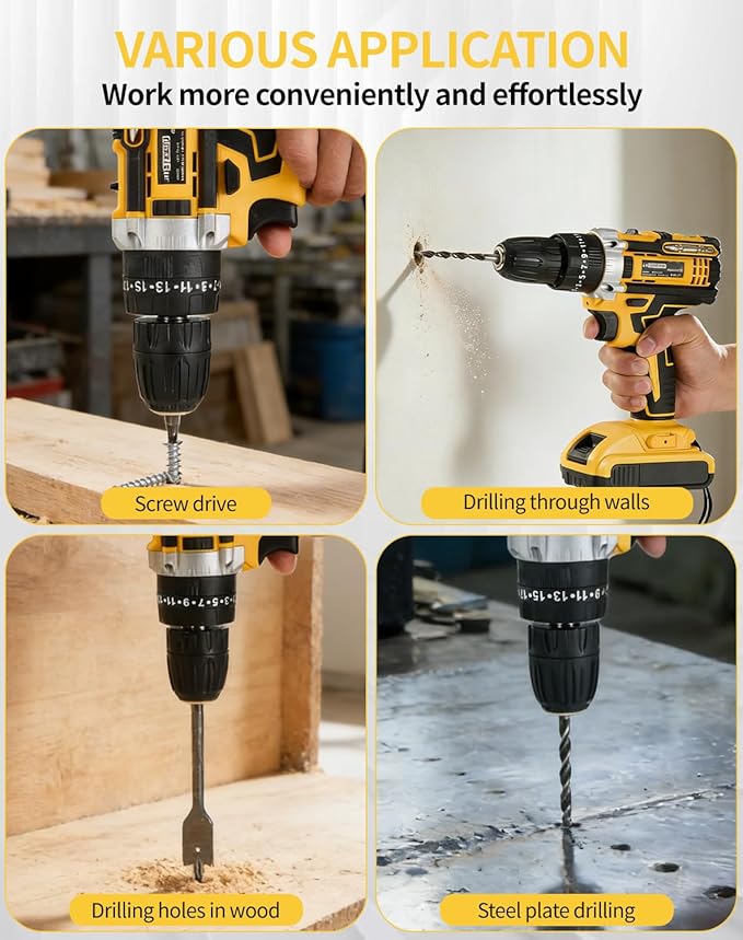 Taladro Atornillador Inalámbrico 21V Sin Escobillas, 1500RPM, 2 Baterías miniatura 3