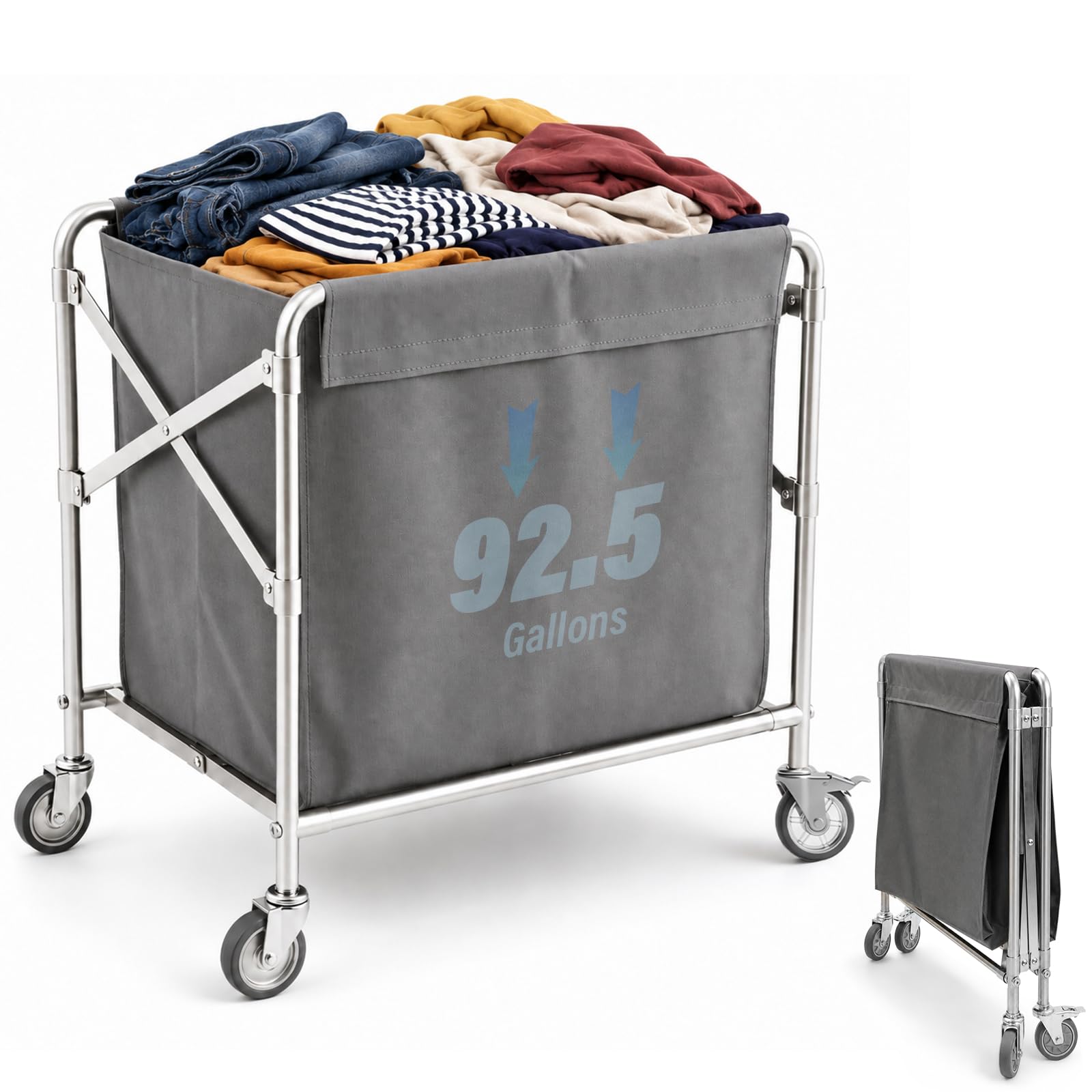 350L Commercial Laundry Trolley on Wheels, Folding Linen Cart
