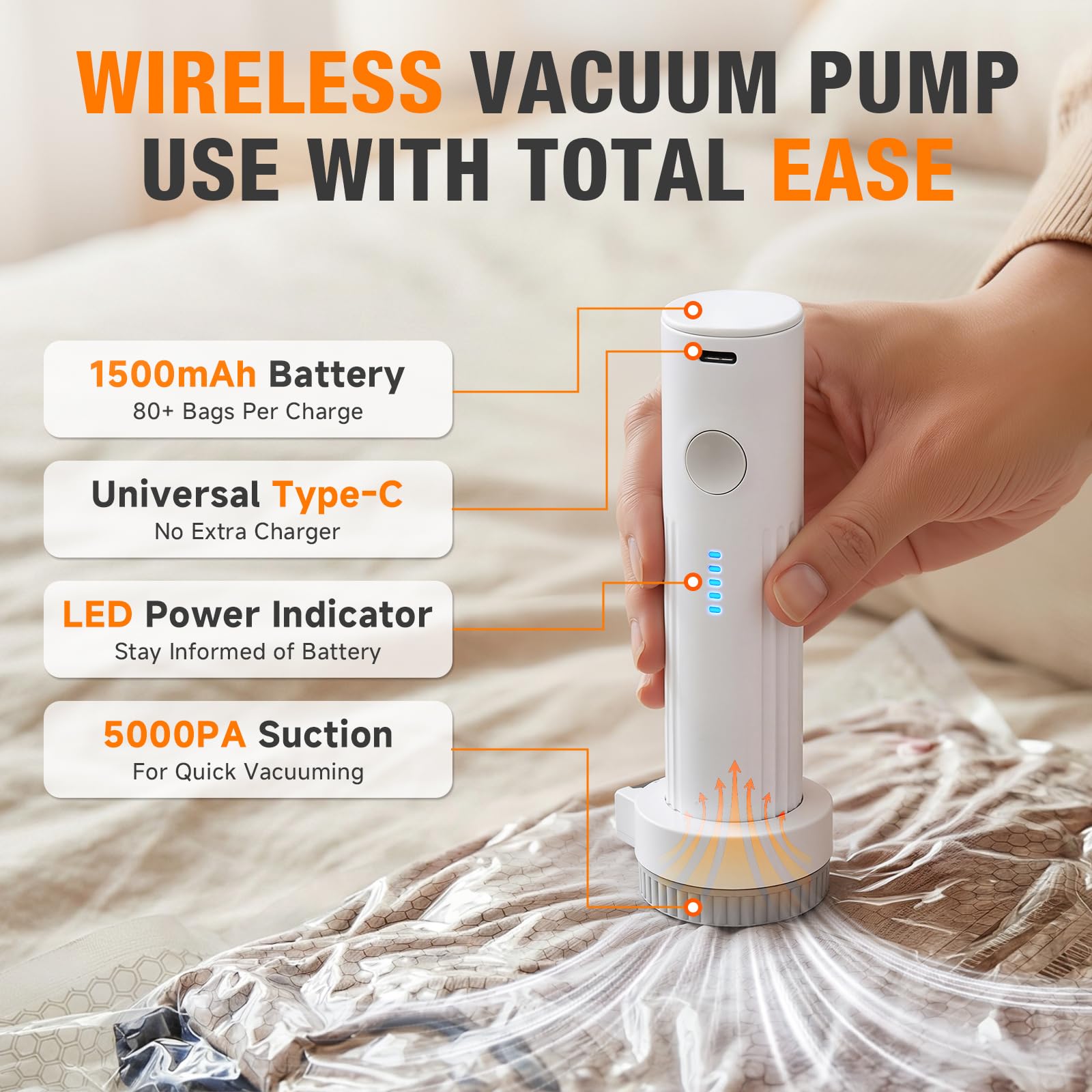 Bolsas de almacenamiento al vacío con bomba eléctrica portátil, bolsas de sellado al vacío para ropa, viajes, bolsas de compresión para viajes y hogar, ropa, mantas, almacenamiento de temporada, 12