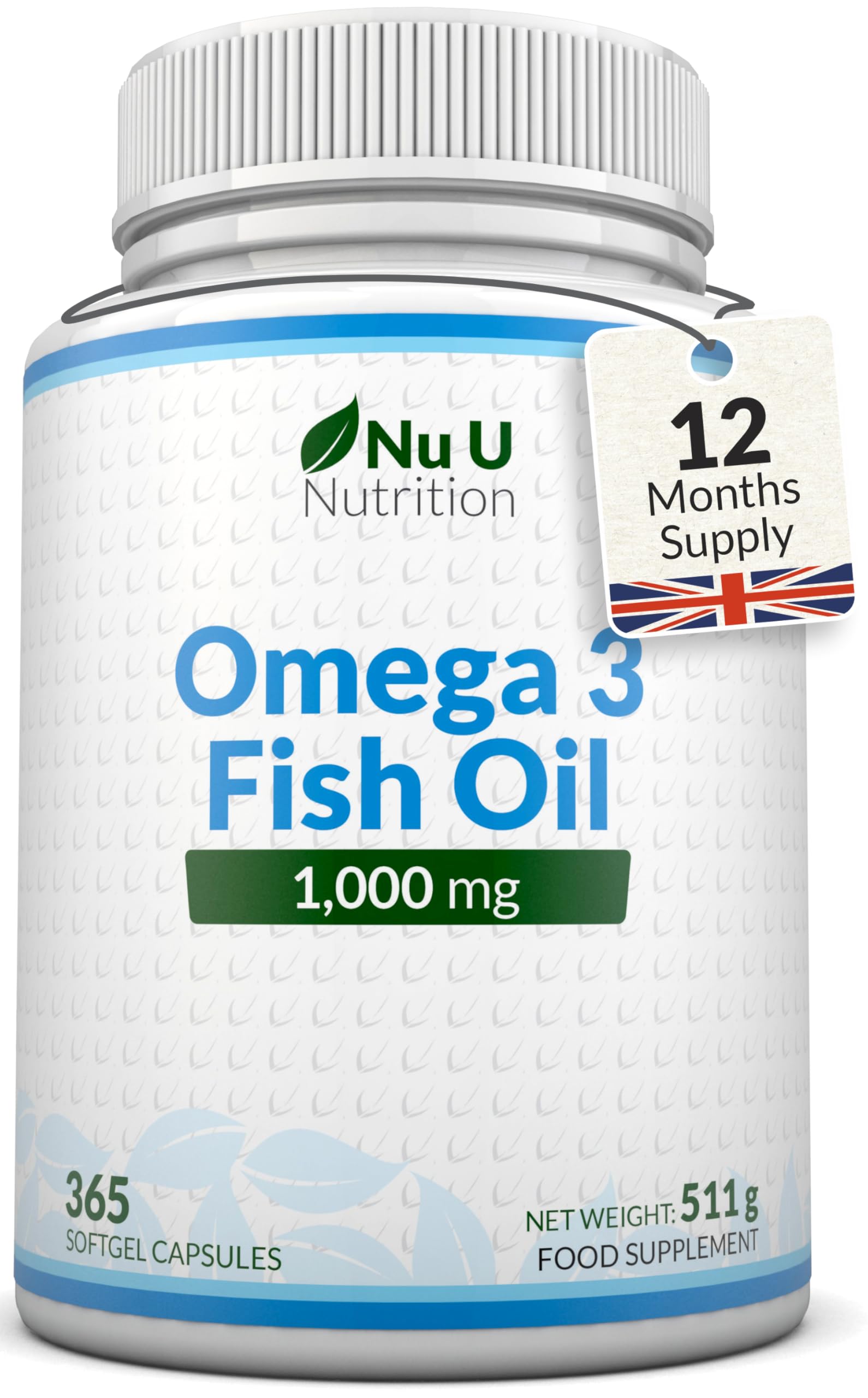 Omega 3 Fish Oil 1000mg - 365 Softgel Capsules - High Strength Source of Omega 3 Fatty Acids with 540mg EPA & 360mg DHA per Serving - Alternative to Cod Liver Oil - Made in The UK - Nu U Nutrition