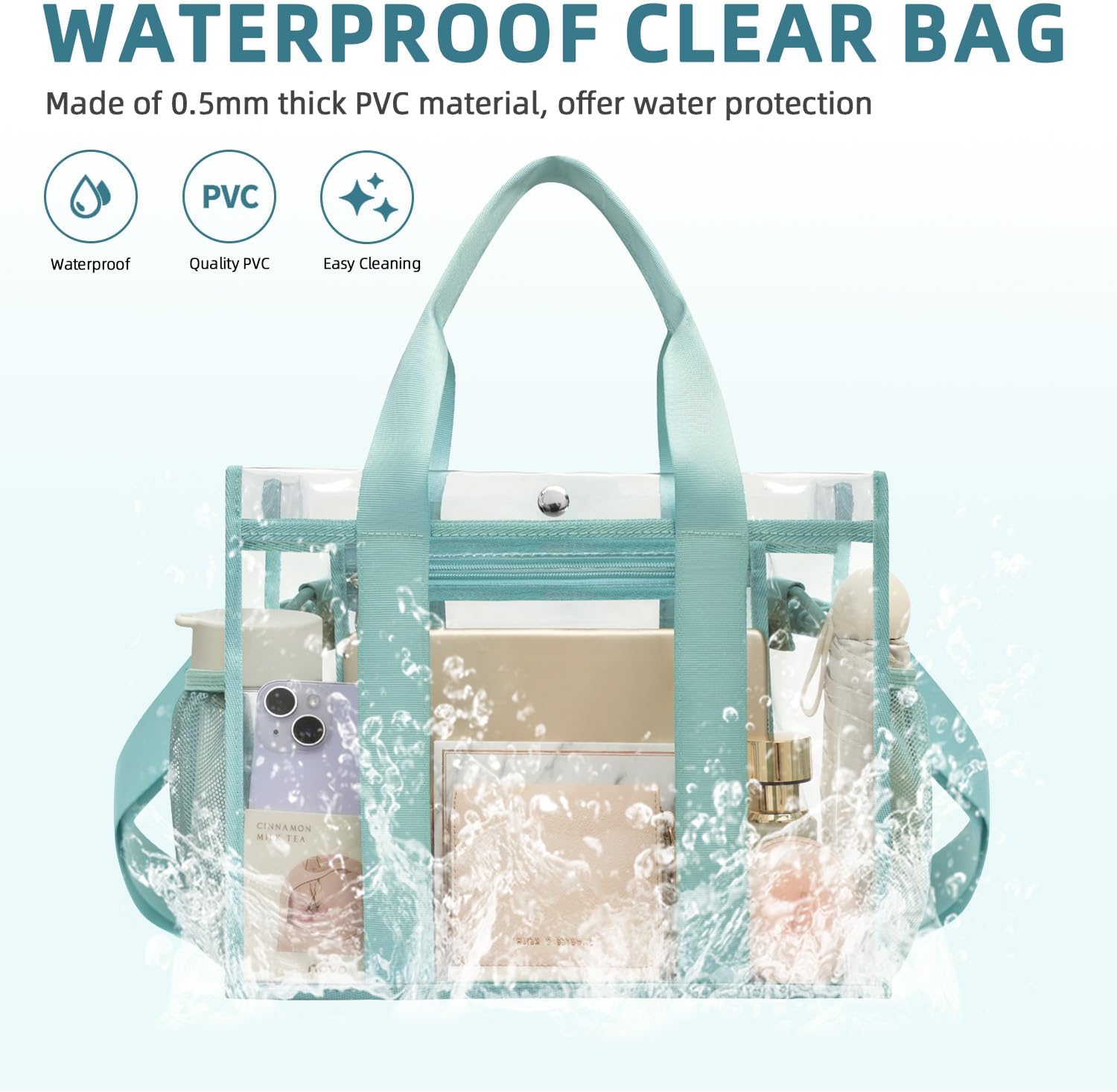 BAGAIL Stadium Approved Clear Tote Bag with Inner Pocket, Transparent Travel Bag for Sports Event, Concert, Work