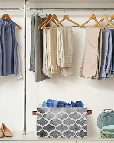 Miniatura 5 de Monochrome Morocco Tile Lattice Storage Baskets for Shelves Organizing,Collapsible Storage Bins,Abstract Geometry Texture Closet Organizers Cubes