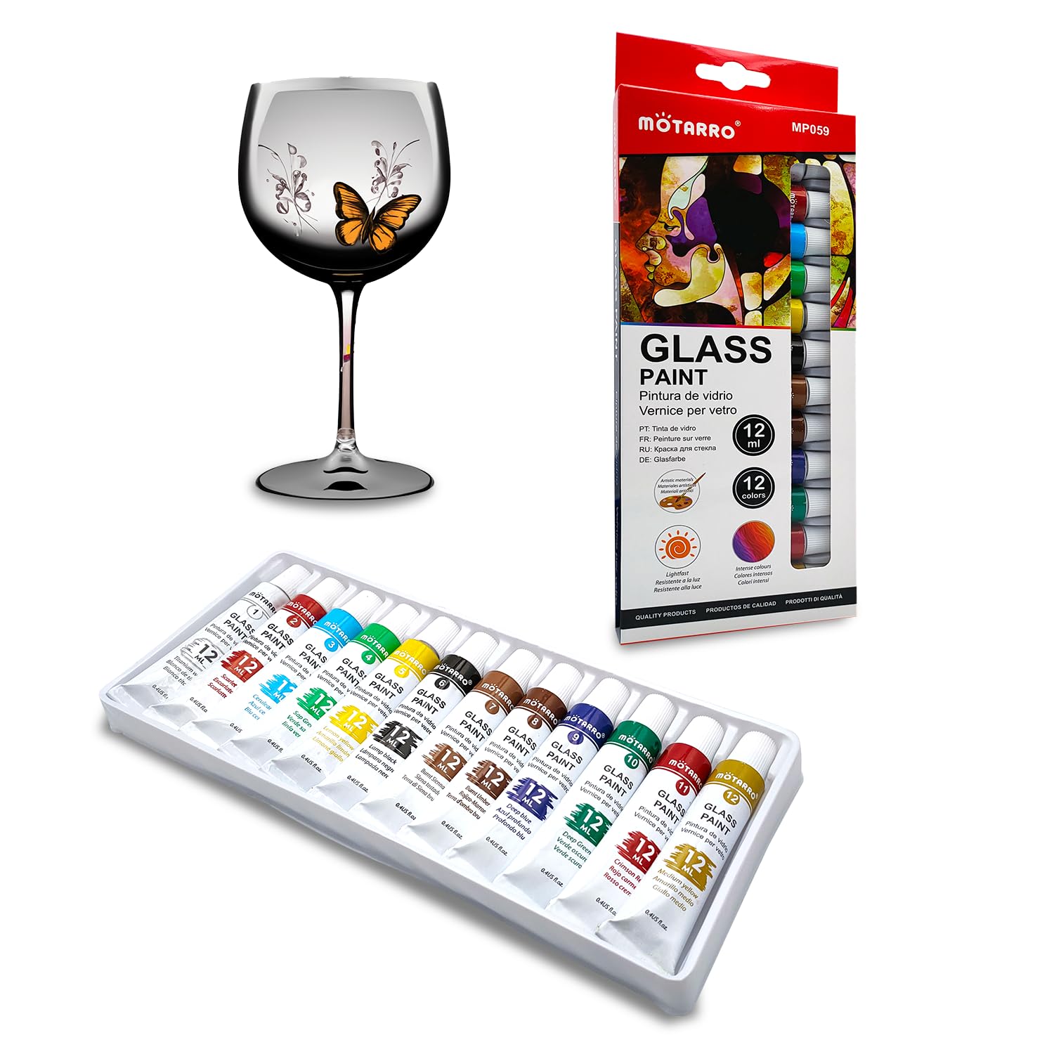 Juego de 12 colores permanentes para cristal y porcelana, pintura acrílica al agua para pintar vidrio, porcelana, metal, cerámica, témpera para principiantes y artistas, colores intensos