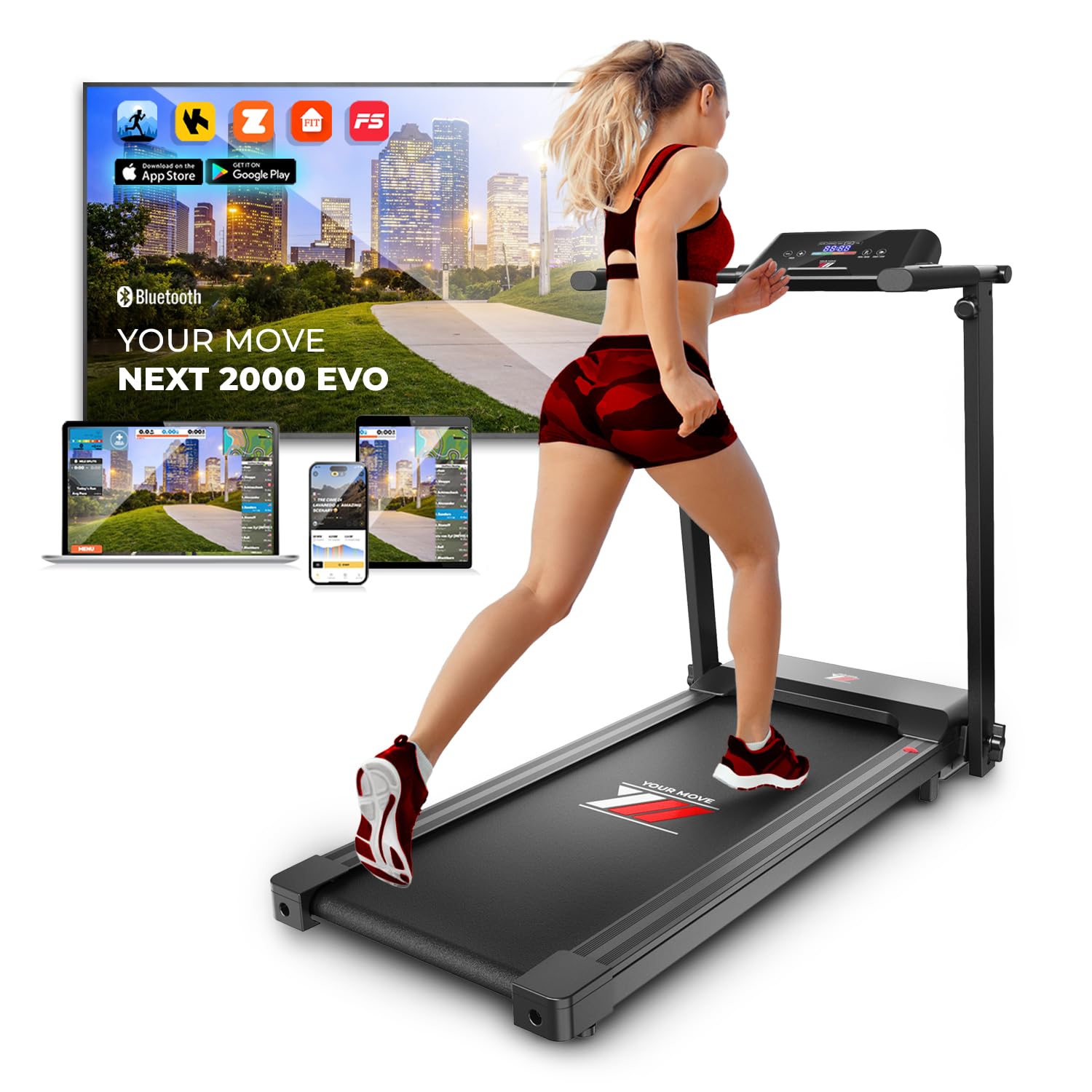 YM Tapis Roulant Salvaspazio 14 km/h, Marchio Italiano, Bluetooth + APP Interattive, Tapis Roulant Elettrico Pieghevole, Porta Tablet, Display LED, Garanzia e Assistenza ITALIA, NEXT 2000, Your Move