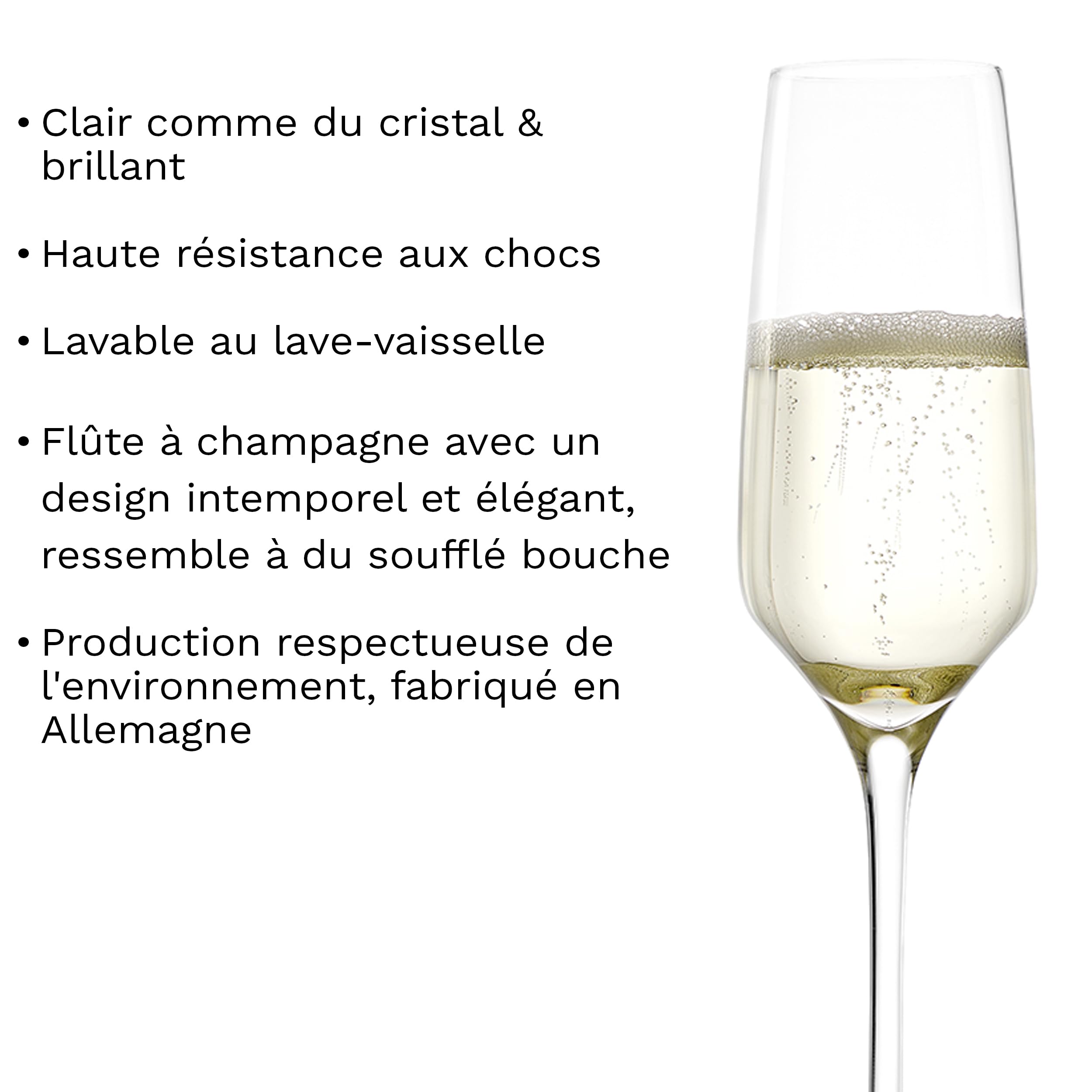 Stölzle Lausitz Verres à Champagne Experience Lot de 6, 190 ml – Élégantes Flûtes Cristal pour Champagne & Prosecco – Résistants & Lavables en Machine