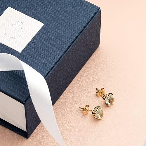 Miniatura 6 de Peora - Aretes de tuerca de oro de 14 quilates, forma redonda, 0.24 pulgada, en piedras preciosas auténticas o creadas, parte trasera de fricción,