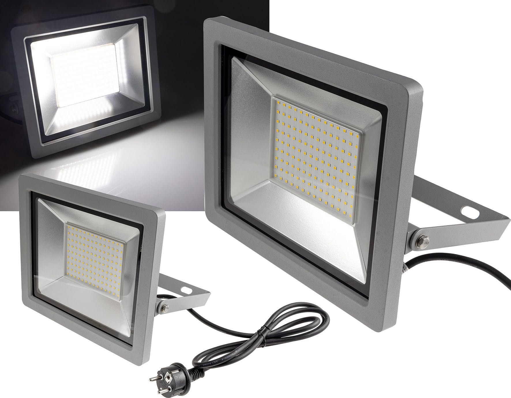 ChiliTec LED Fluter Aussenstrahler Flutlicht 100Watt 9230lm IP44 Aussen | Floodlight, 1,5m Kabel mit Schutzkontaktstecker, Licht 4000k / Neutralweiß