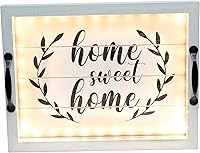 Vista 41 de Elegant Designs HG2000-WWC 15.50" x 12" Bandeja de madera decorativa para servir con asas, lavado blanco Bienvenido