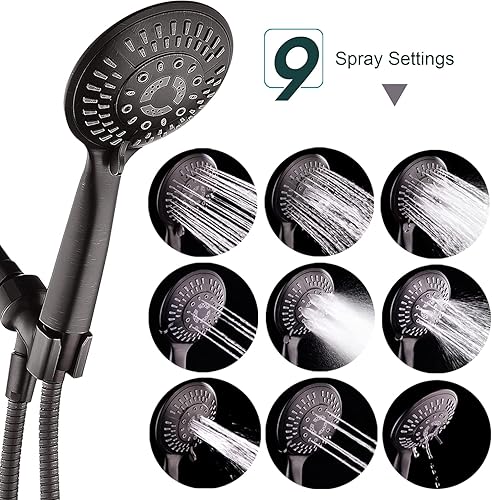 Miniatura 5 de BRIGHT SHOWERS Juego de cabezal de ducha de mano de alta presión con 9 ajustes de pulverización con brazo de extensión de cabezal de ducha de 5